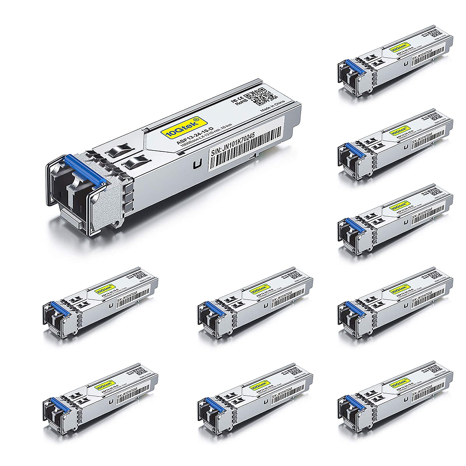 Gigabit SFP LC Single-Mode Transceiver, 1000BASE-LX Mini-GBIC Module for Ubiquiti UF-SM-1G,(1310nm, DDM, 10km), Pack of 10 2