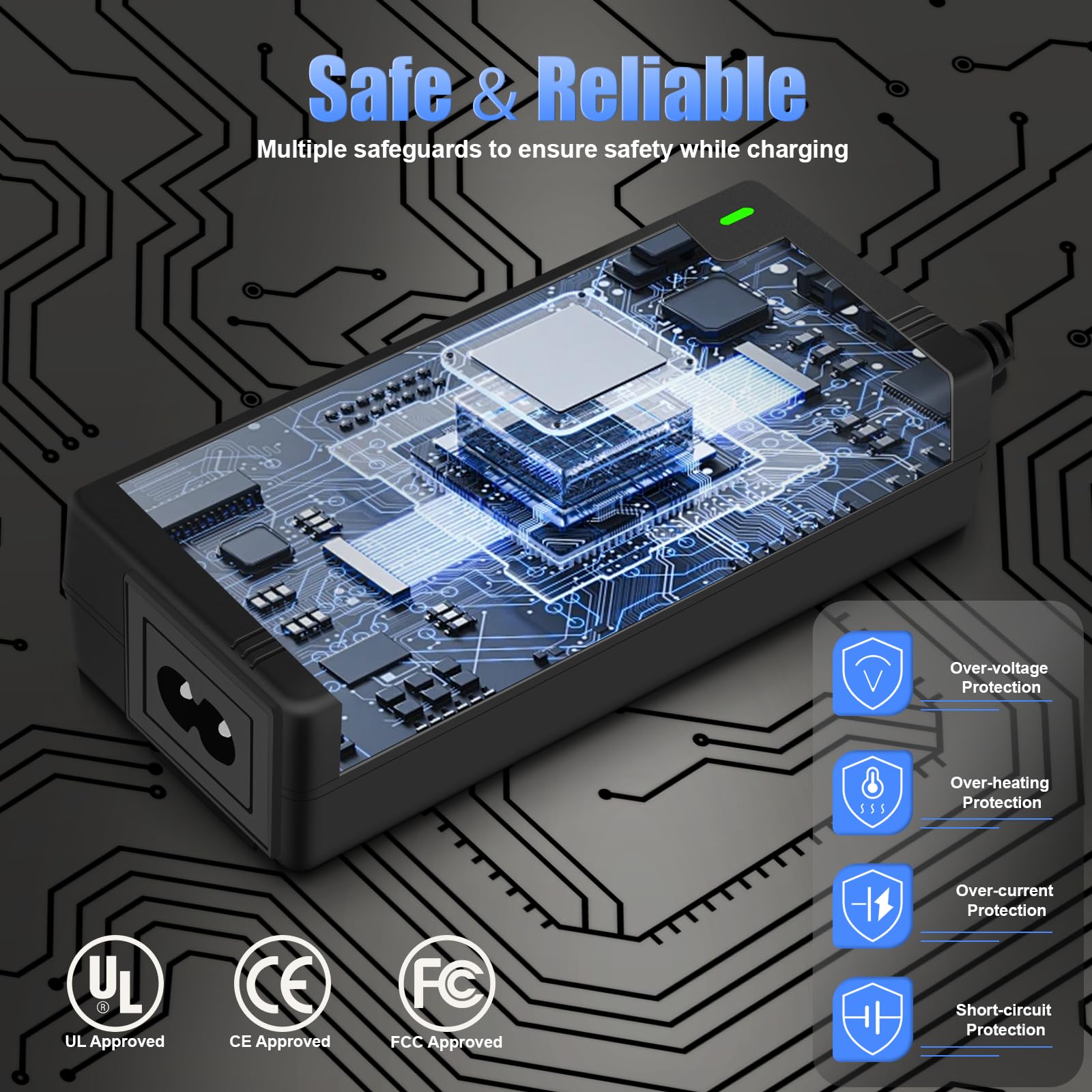 Carsty 42V Electric Scooter Charger UL Certified for 36V Lithium Battery 5 Plugs, Compatible with Gotrax, Jetson, Razor, Voyage, ninebot,Swagtron,Bird,Segway Electric Bike Scooters Ebikes 4