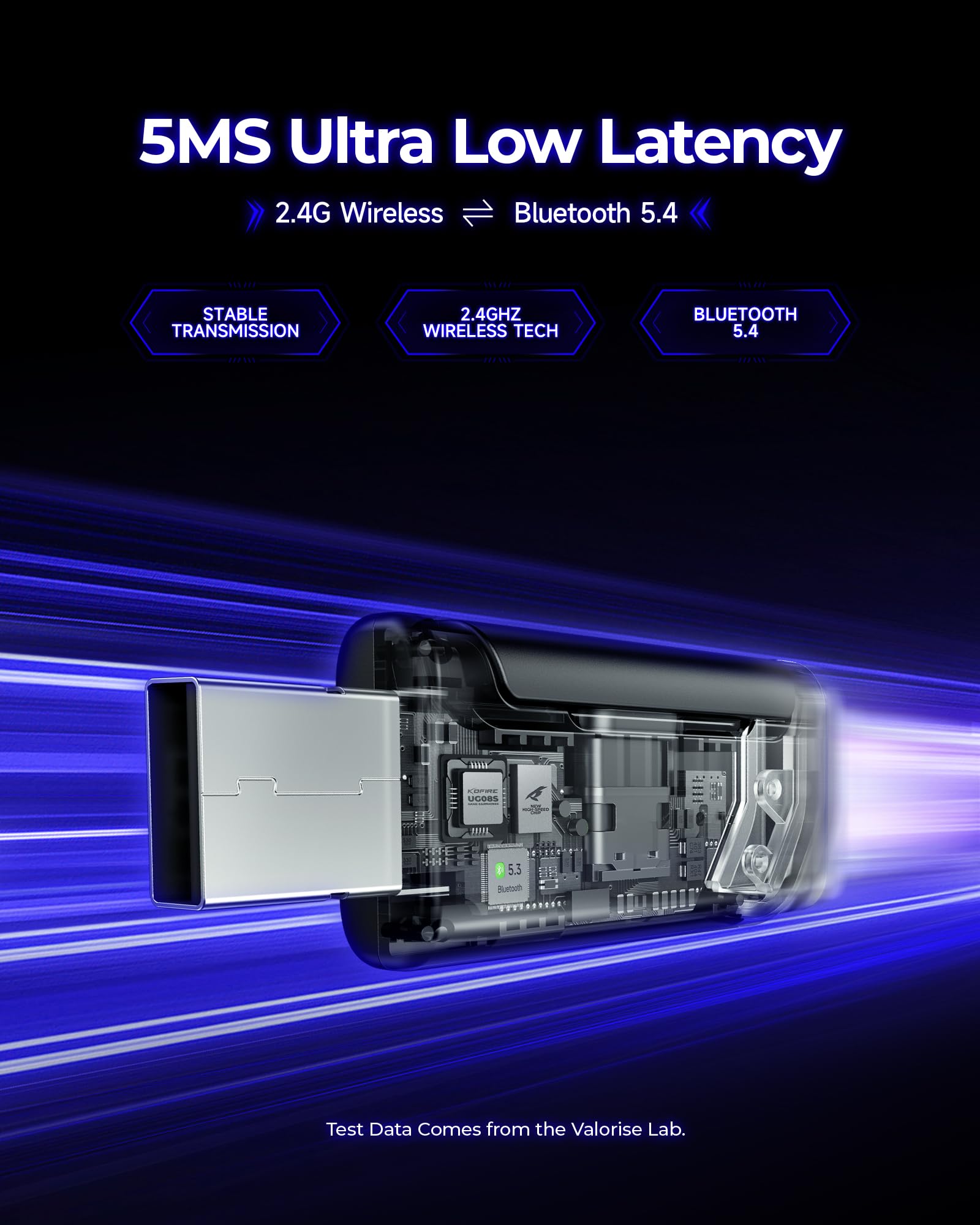 Wireless Gaming Headset, 7.1 Surround Sound, 2.4GHz USB Gaming Headphones with Bluetooth 5.4, 100H Battery, ENC Noise Canceling Mic, RGB Light, Wireless Headset for PC PS5 PS4 Mac Switch (Black-Blue) 5