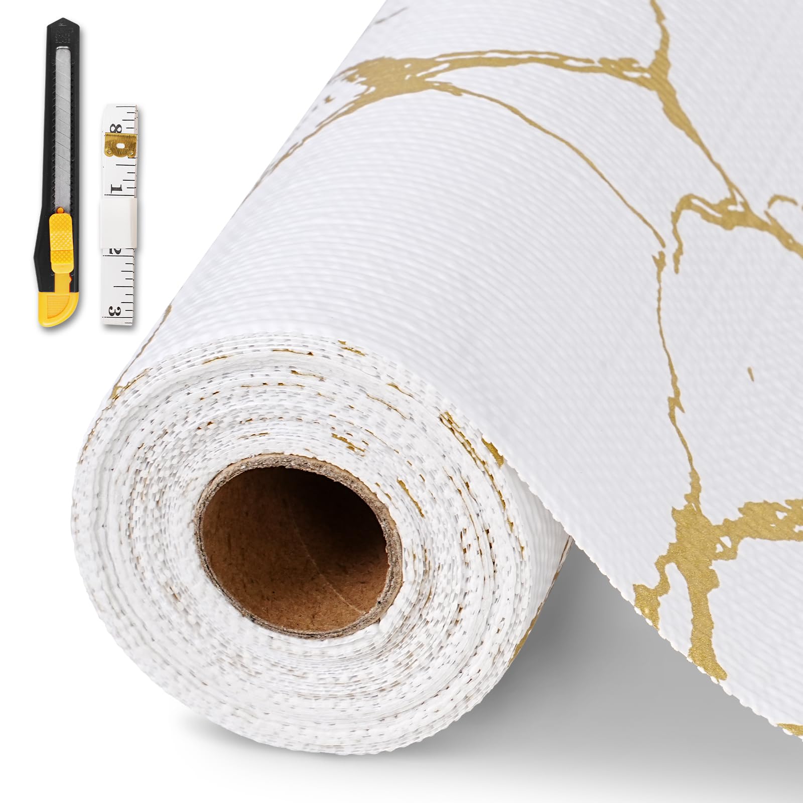 Drawer and Shelf Liner for Kitchen Cabinet,Non-Adhesive Cabinet Liner 24in x 30FT,Waterproof Shelf Paper Non-Slip Mats Cupboard Liners Contact Protect Dresser/Shelves/Table-Gold Marble 1