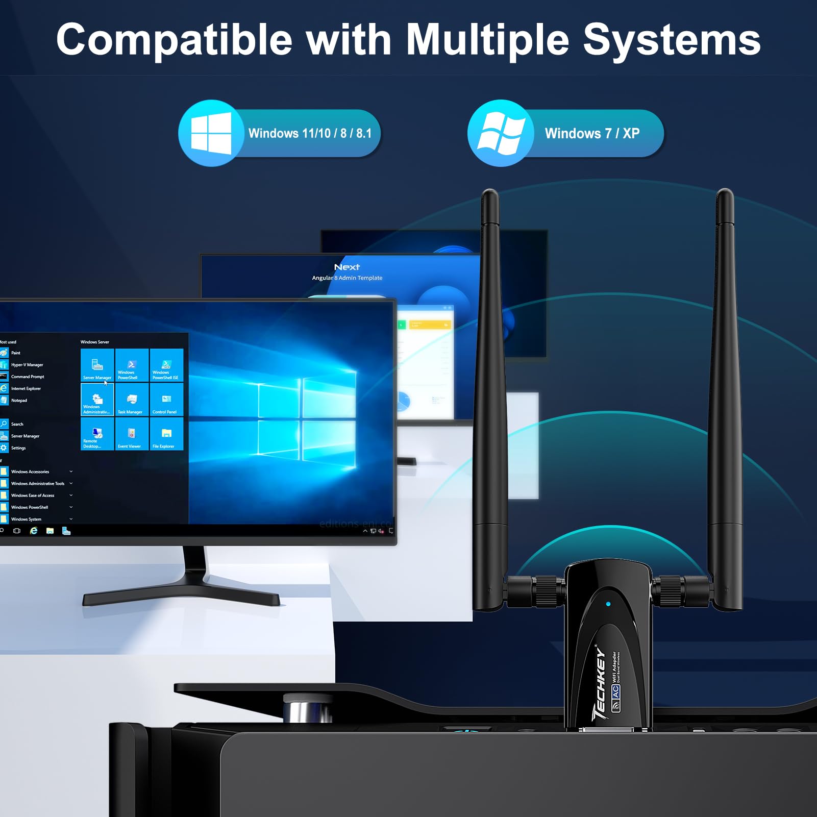 Wireless USB WiFi Adapter for Desktop PC, Techkey AC1300Mbps Network Dongle with Dual Band 5dBi High Gain Antenna for Laptop Computer Compatible Windows 11/10/8.1/8/7（orange-130） 6