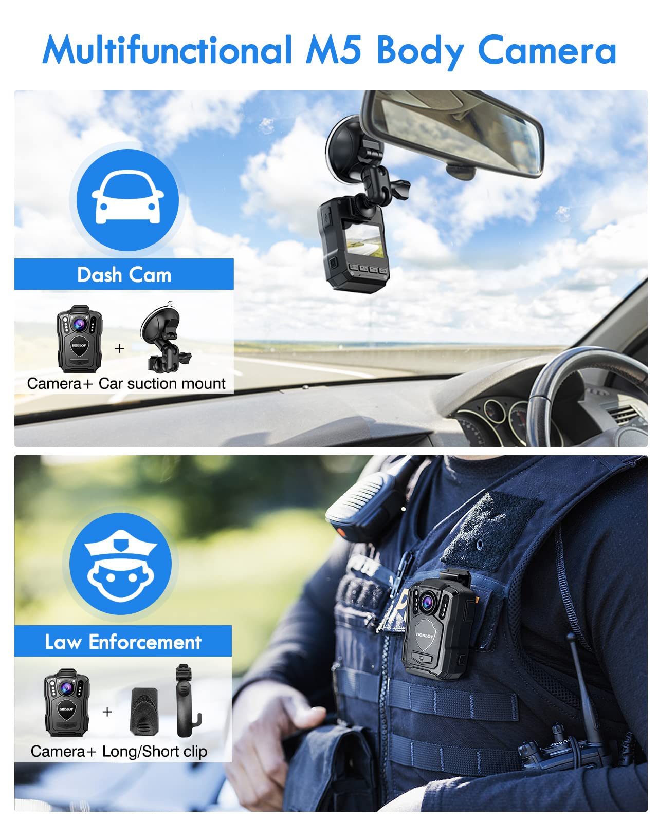 BOBLOV Bundle Deal, M5 2K 128GB Police Body Camera, Outdoor GPS Enabled &1440P Body Mounted Cam and Chest Vest… 3