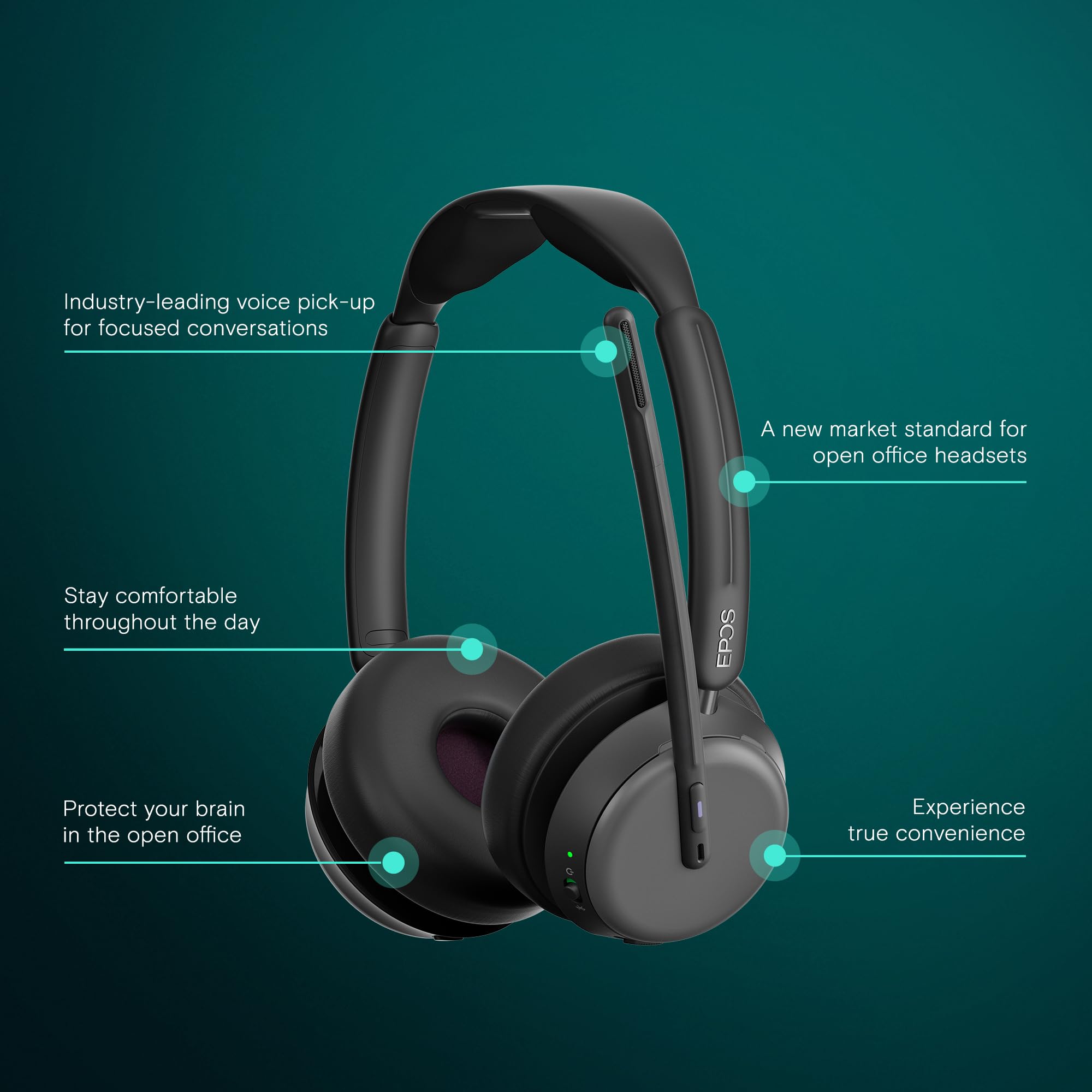 EPOS Impact 1060T ANC Adaptive Noise Cancelling Wireless Headset for PC with Active Noise Cancellation, AI Mic, Super Wideband Audio, Bluetooth, Wireless Charging, Microsoft Teams Certified 3