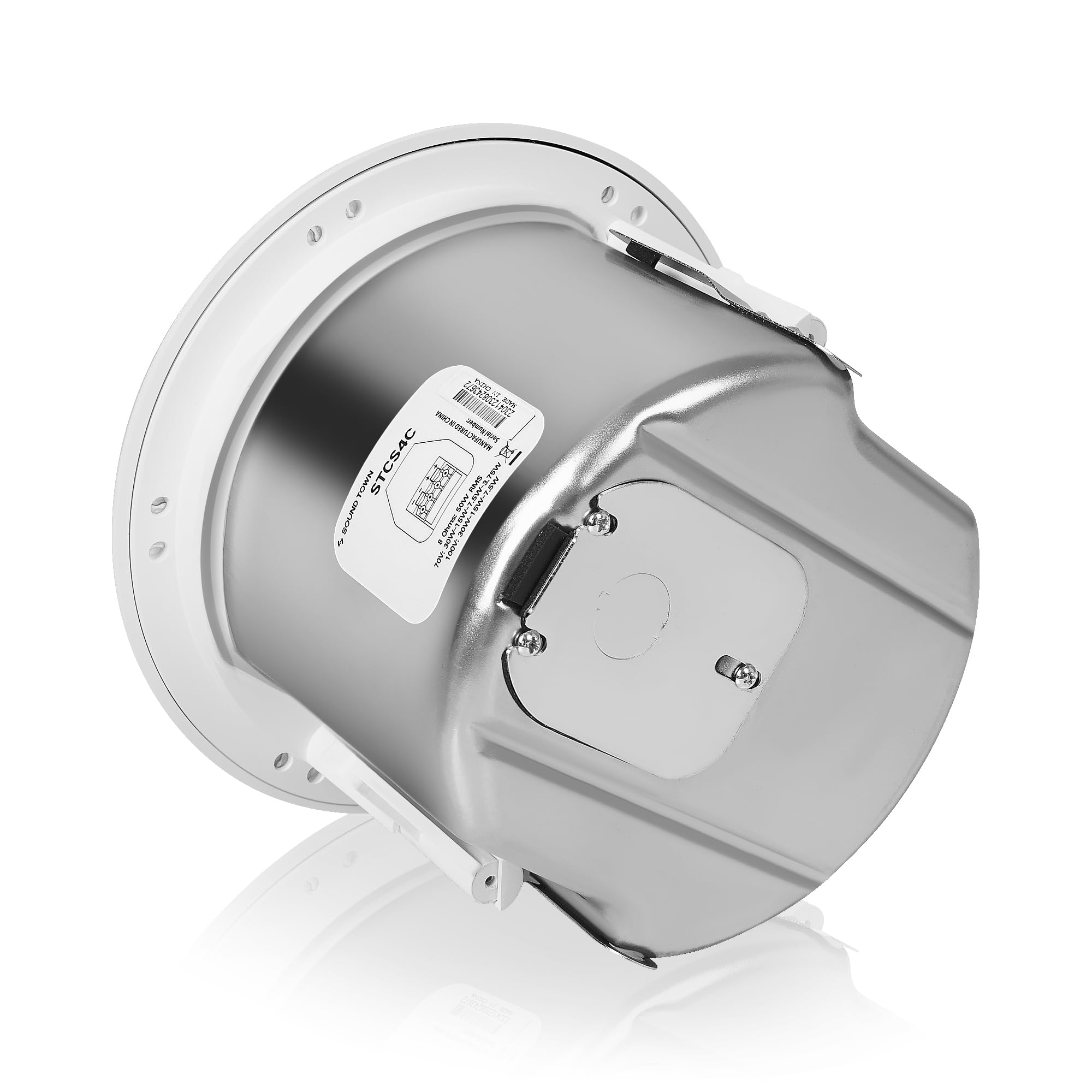 Sound Town Pair of 6.5" Coaxial in-Ceiling Speakers with Metal Backcan and Tile Rails, 70V/100V/8-Ohm Switchable, Magnetic Grill, White (STCS6C-PAIR) 6