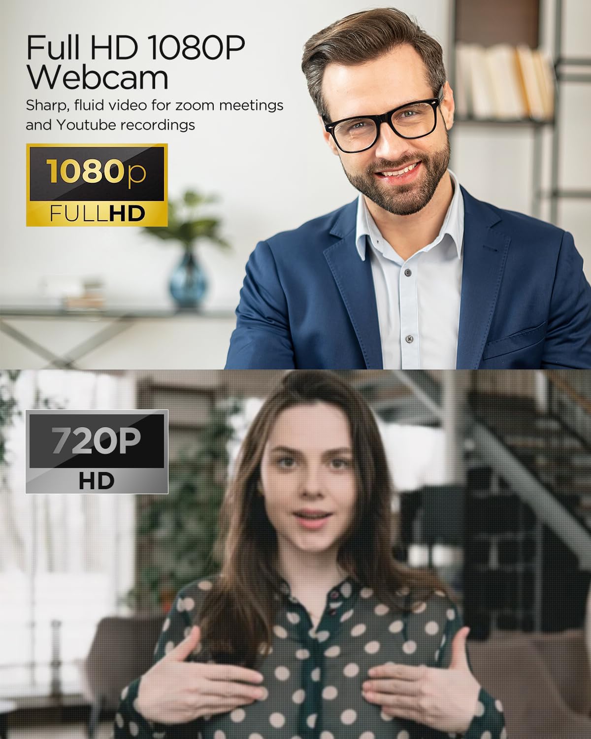 NIVEOLI Webcam 1080P with Microphone & Privacy Cover for PC/Laptop, USB Computer Camera Plug & Play with Auto Light Correction for Video Calls, Live Streaming Gaming & Online Meetings 4