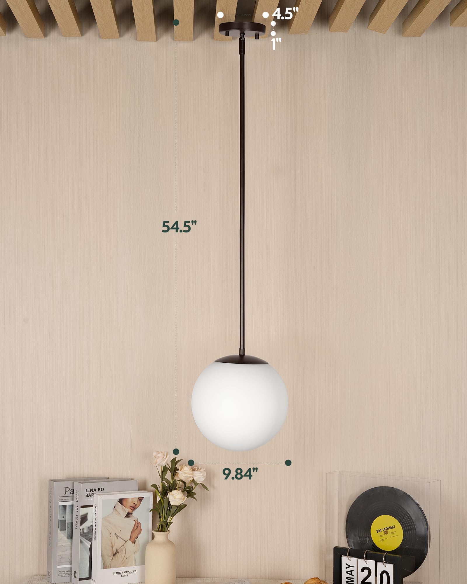 LMS 10 Inch Globe Pendant Lights, Oil Rubbed Bronze Mid Century Kitchen Island Light Fixtures with White Globe Glass Shade, Adjustable Hanging Rod, 2-Pack for Dining Room, LMS-186PL-ORBW-10-2PK 3