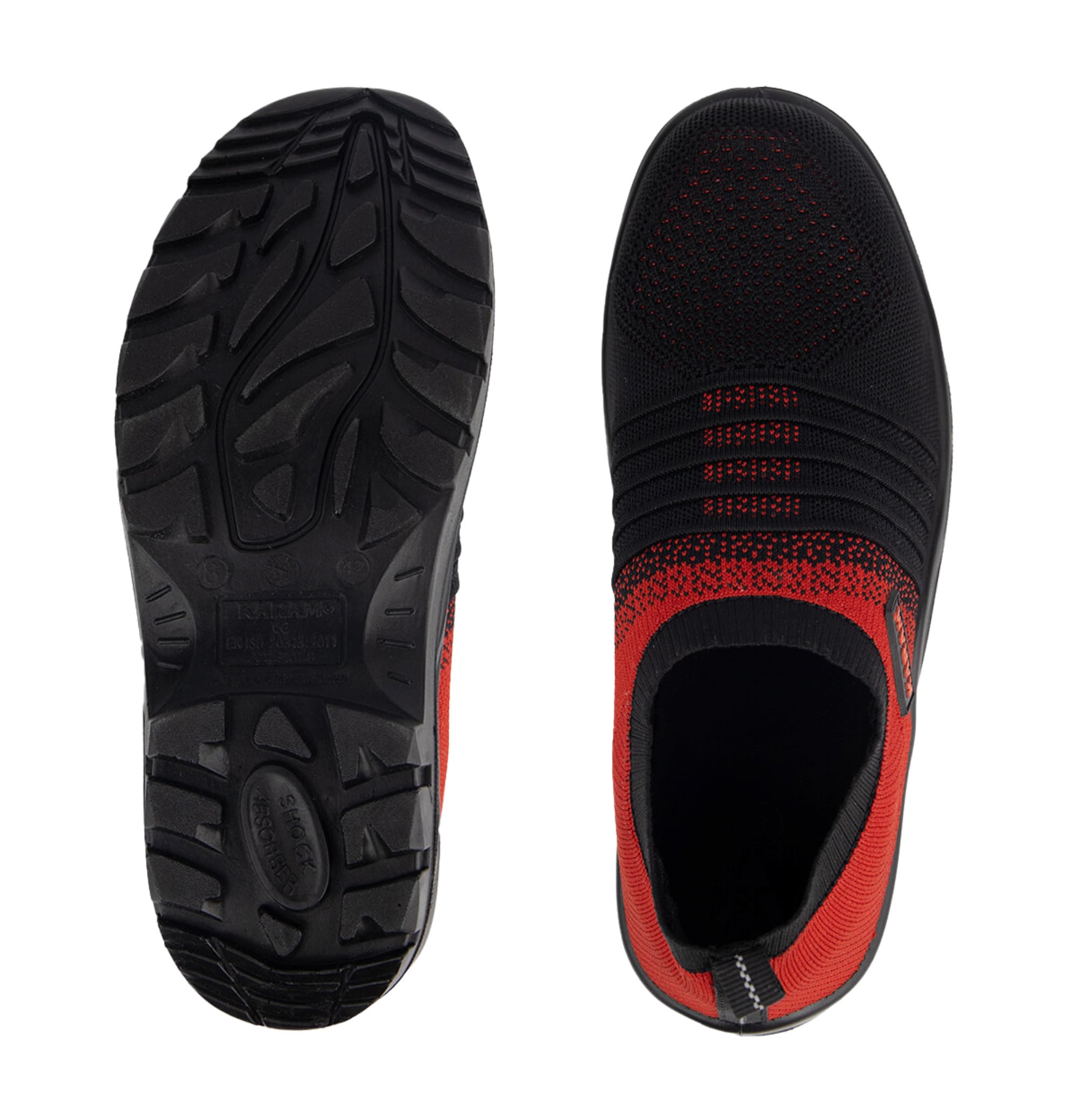 KARAM Flytex FS202 Safety Shoes for Men | Sporty Design, Lightweight with Single Density | Antistatic, Antislip, Oil & Heat Resistant with Fiber Toe | Red & Black | Size-07 5