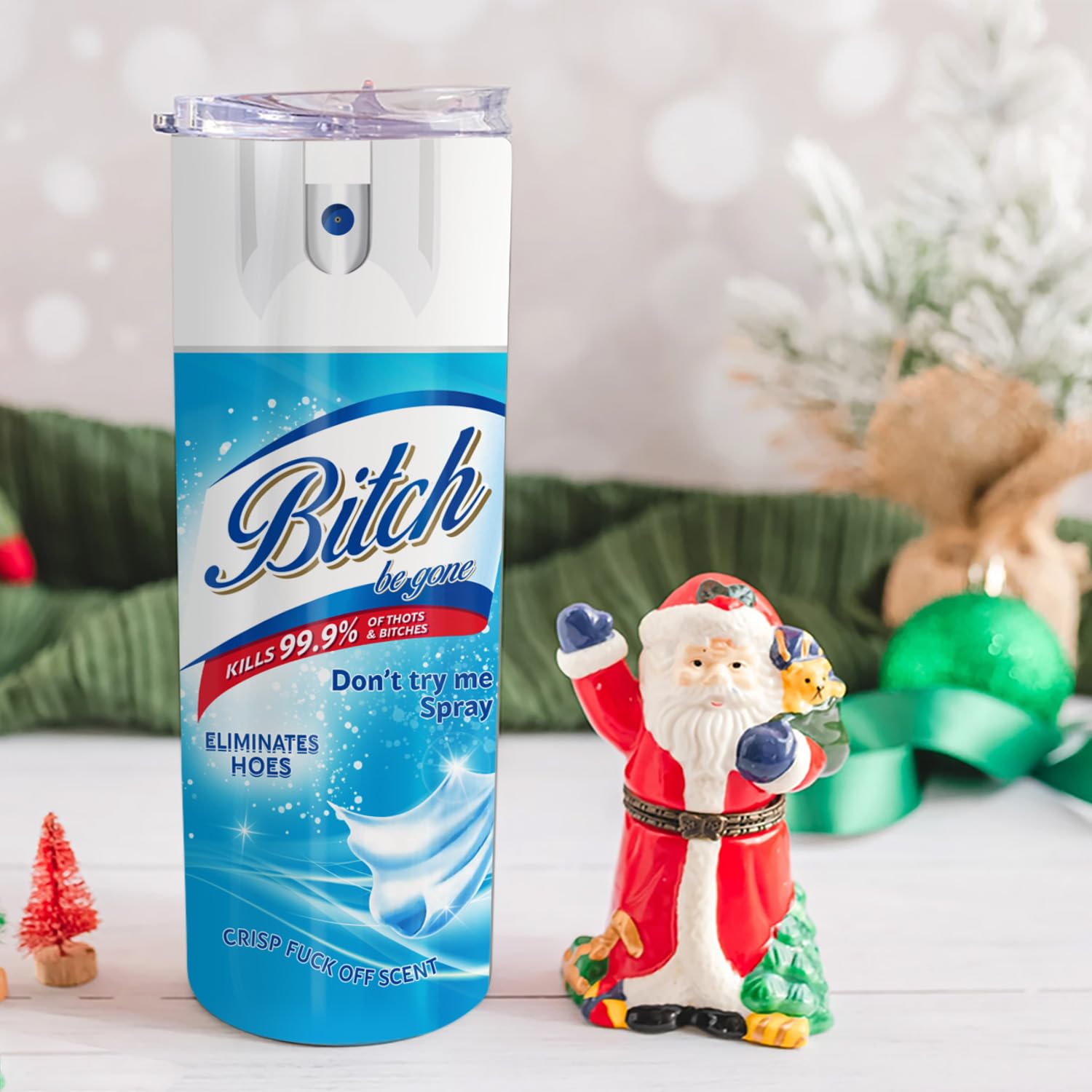 PuresDesigns Bitch Be Gone Tumbler - Bitch Be Gone Cup - Bitch Spray - Bitch Be Gone Spray Blue Fresh Funny Insulated Stainless Steel 20oz Tumbler 4