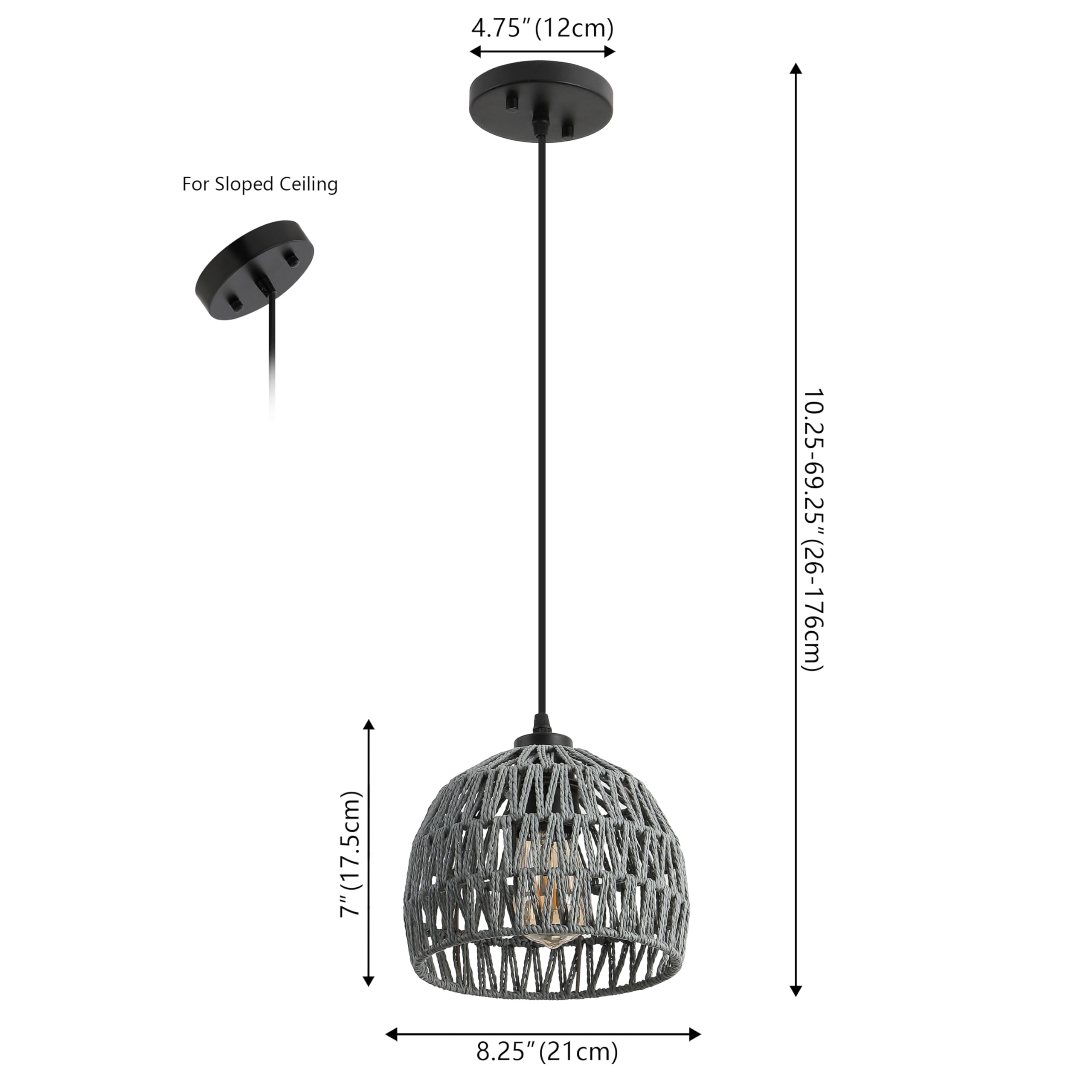 JONATHAN Y JYL6512D Campana 8.25" 1-Light Bohemian Modern Woven Rope/Iron LED Pendant Farmhouse, Coastal, Transitional, Kitchen, Living Room, Hallway, Bedroom, Dining Room, Gray 5
