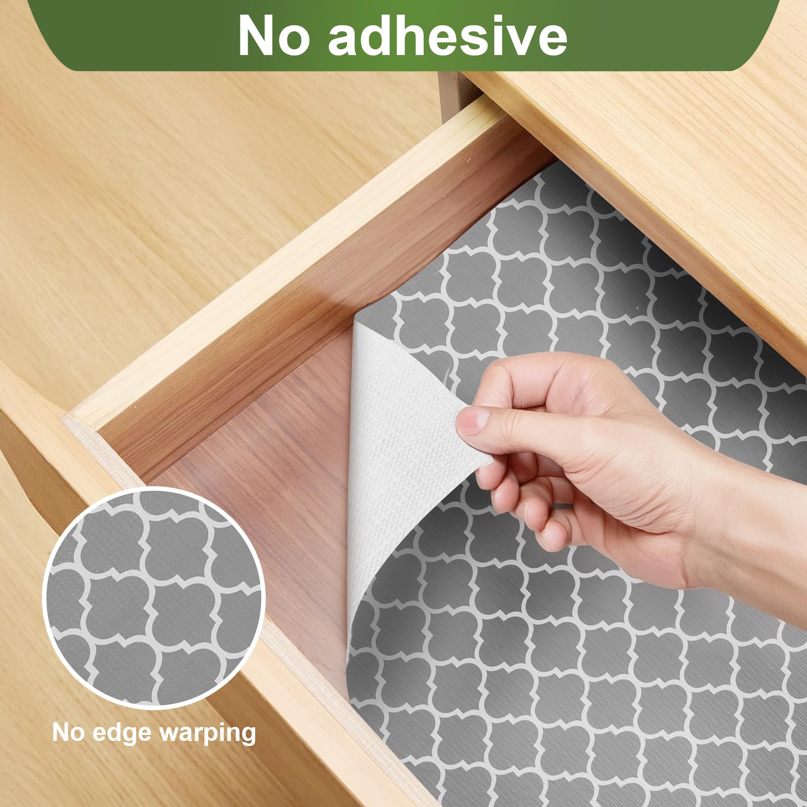 Moriah Shelf Liner for Kitchen Cabinet Non-Adhesive, Thickened Drawer Liner No Slip for Dresser Waterproof Cabinet Paper Liner for Bathroom Shelves Protects Surfaces(Grey,24'' x 10') 6