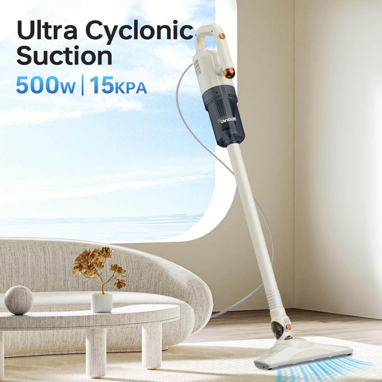 UN1QUE 2 in 1 Handheld & Stick Vacuum Cleaner for Home, 500W Handheld Vacuum with 15000PA Suction, 0.8L Washable HEPA Filter, Adjustable Head, Bagless Dry Vacumming, Deep Clean for Hard Floor, Carpet 3