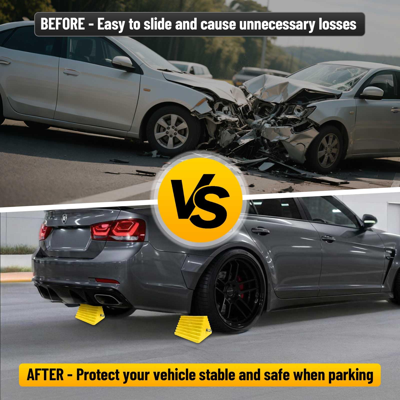 ROBLOCK 4 Packs Wheel Chocks Heavy Duty Yellow with Eyebolt for Travel Trailer Camper, Truck, Car and ATV(Yellow) 6