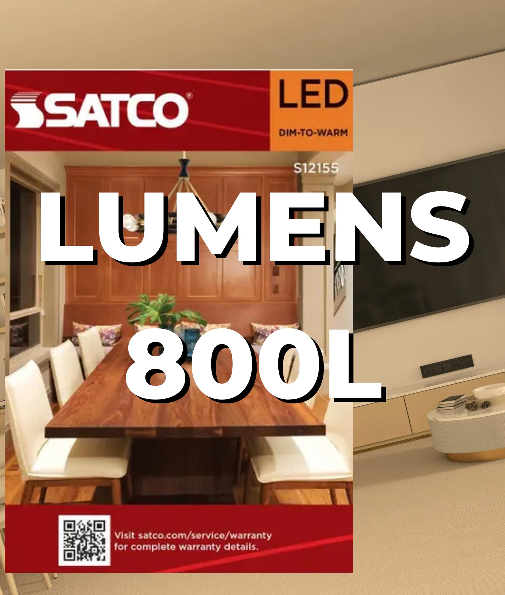 Satco S12155 8W LED G40 Globe Bulb, Warm Dimming 3000K-2000K, 800 Lumens, 90 CRI, 60W Replacement, Clear Glass, E26 Medium Base, Enclosed Fixture Rated, Dimmable, 120 Volt 3
