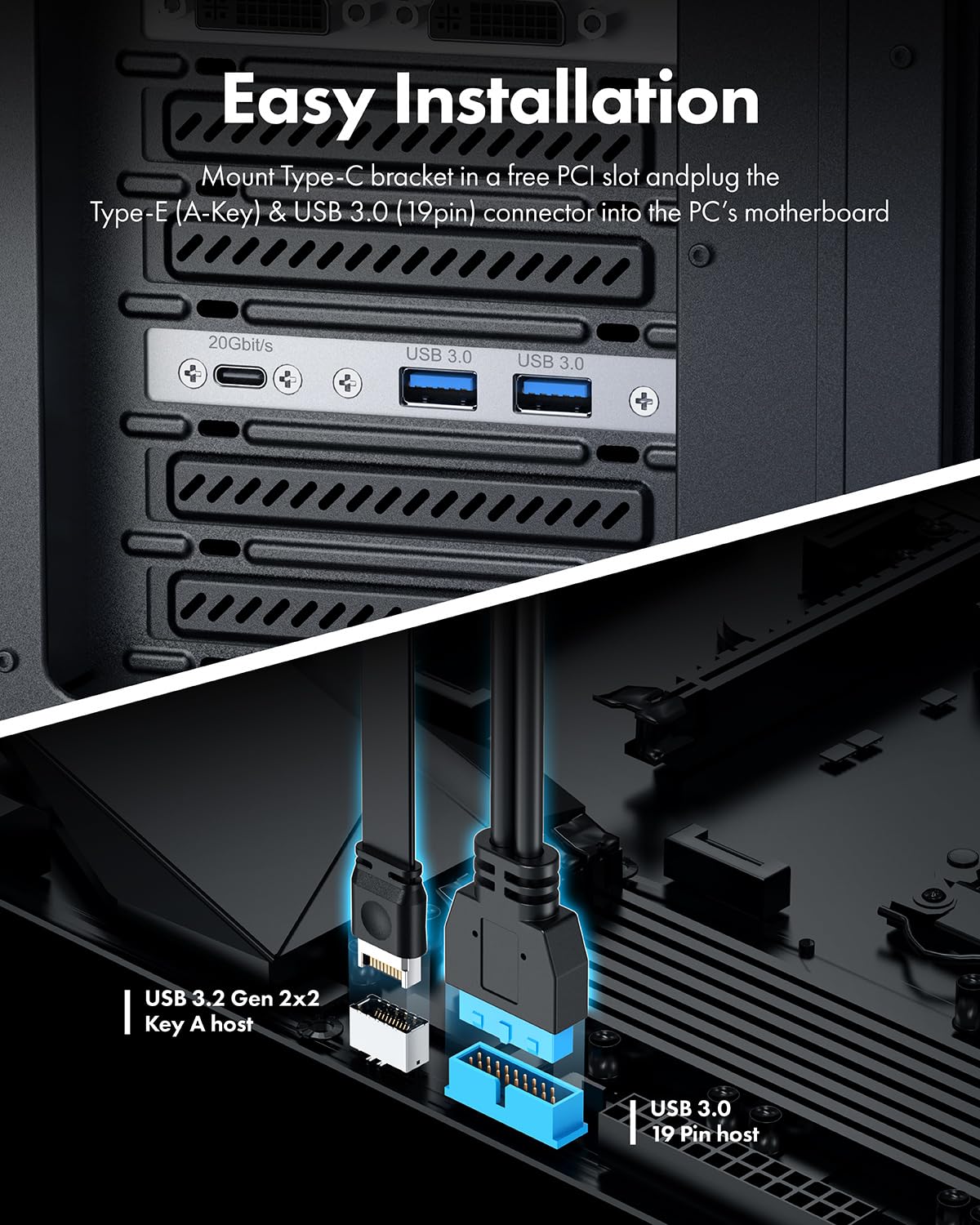 ArctiMars USB3.2 USB-C Front Panel Adapter, Motherboard Header Extension Cable, USB-C and USB to TypeC Type-E Key-A 20-Pin and 19-Pin USB3.0 PCIe Bracket (1 TypeC 20Gbps 2 USB3.0 -CA15 02) 6