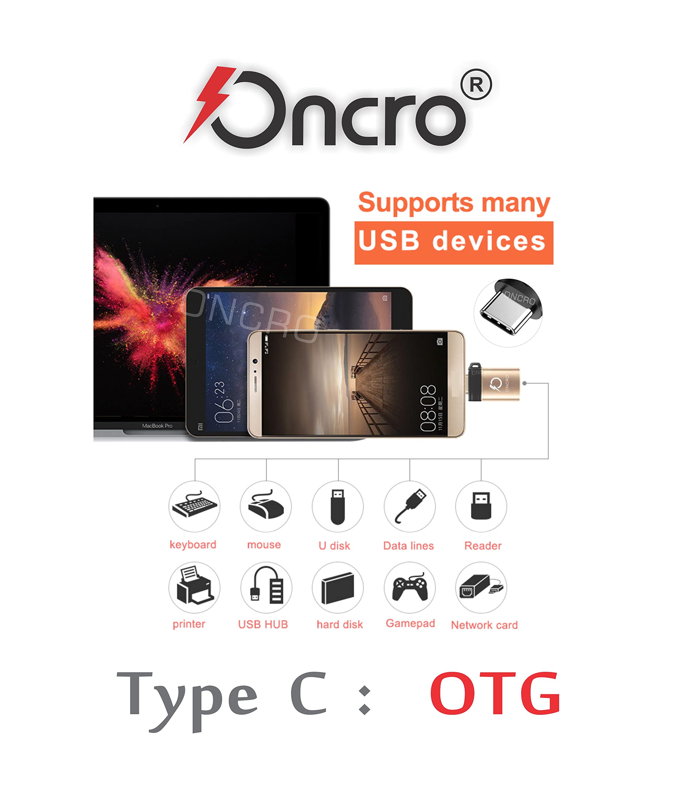 ONCRO® Gold type c otg adapter 3.1 mobile connector with Thread Metal High-Speed Female USB A to USB C Male OTG Adapter Converter for Laptop Mobile C Type Devices with OTG 3
