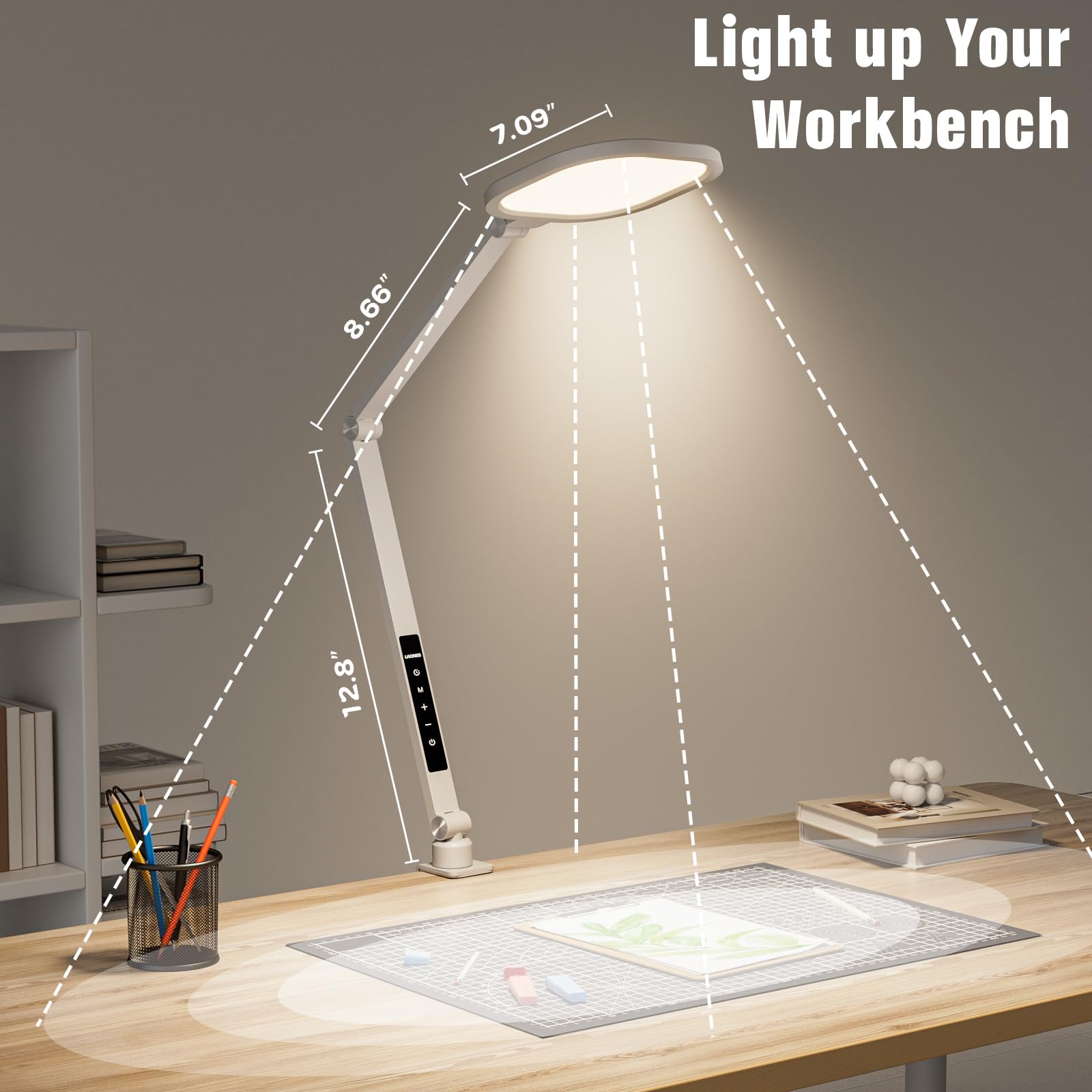 LitONES LED Desk Lamp for Home Office, 15W Desk Light with C- Clamp, Swing Arm, Memory & Timer Function, 1200LM Dimmable Computer Light for Video Calls, Conference, Study (White-Clamp) 6