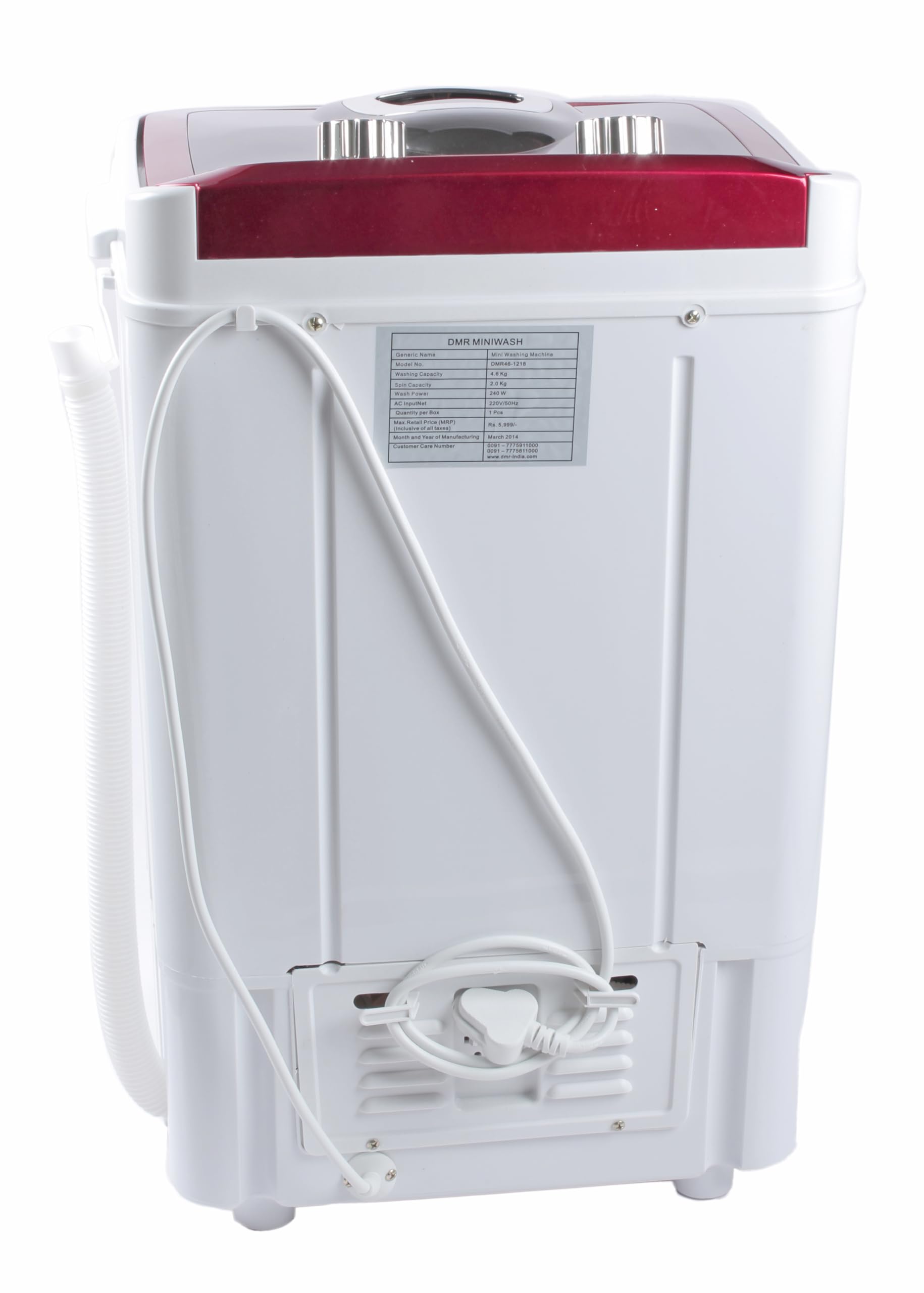 DMR Model DMR 46-1218 (W2Yr) Top Load Single Tub 4.6Kg Portable Mini Washing Machine with 2kg Steel Dryer Basket (Red) - With 2 years Free Spare Supply Warranty 4