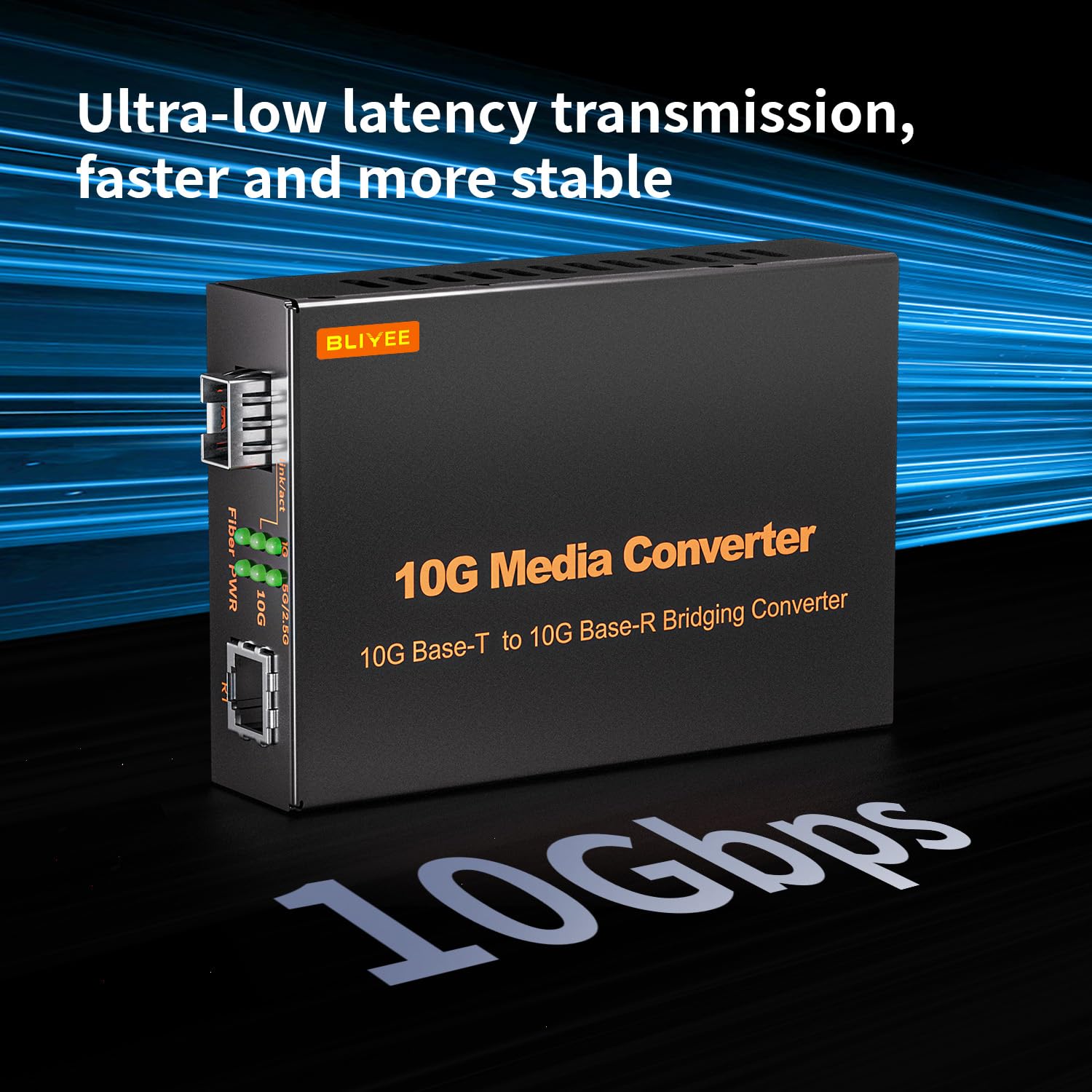 BLIYEE 10G Media Converter, Unmanaged 100M/1G/2.5G/10GBase-T Fiber Transceiver, SFP to RJ45 Converter, Support 10GBase-SR/LR Transceiver, Auto-Negotiation, Plug and Play 4