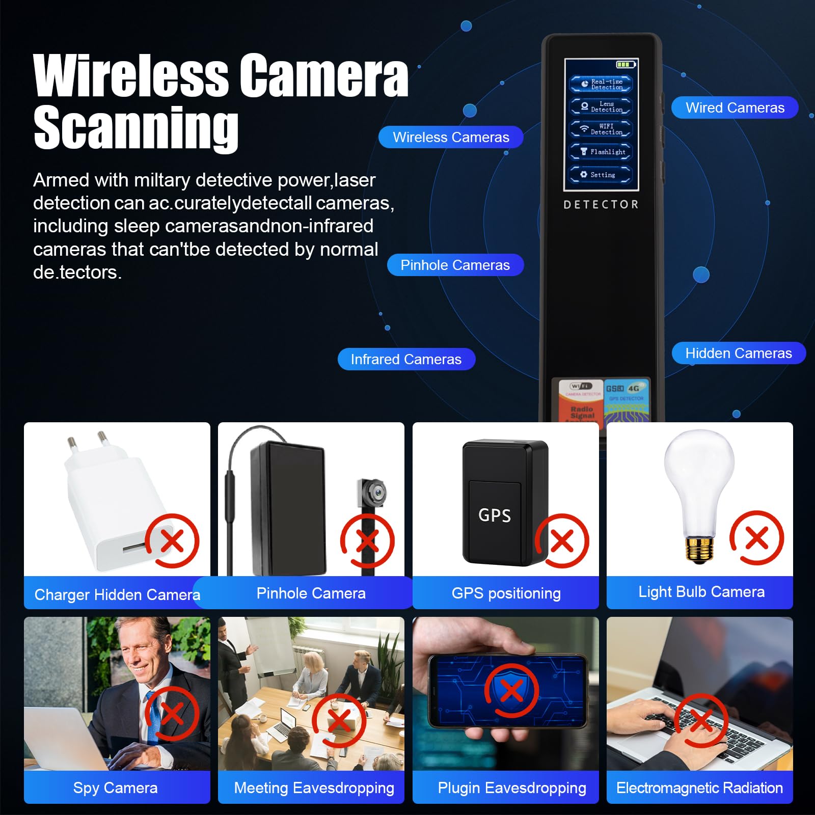 Hidden Camera detectors, Hidden Bug and Camera detectors, Bug Detector, GPS Tracker Detector, Finder Listening Devices in Travel, Car, Bathroom, Office, Hotel, Home 3