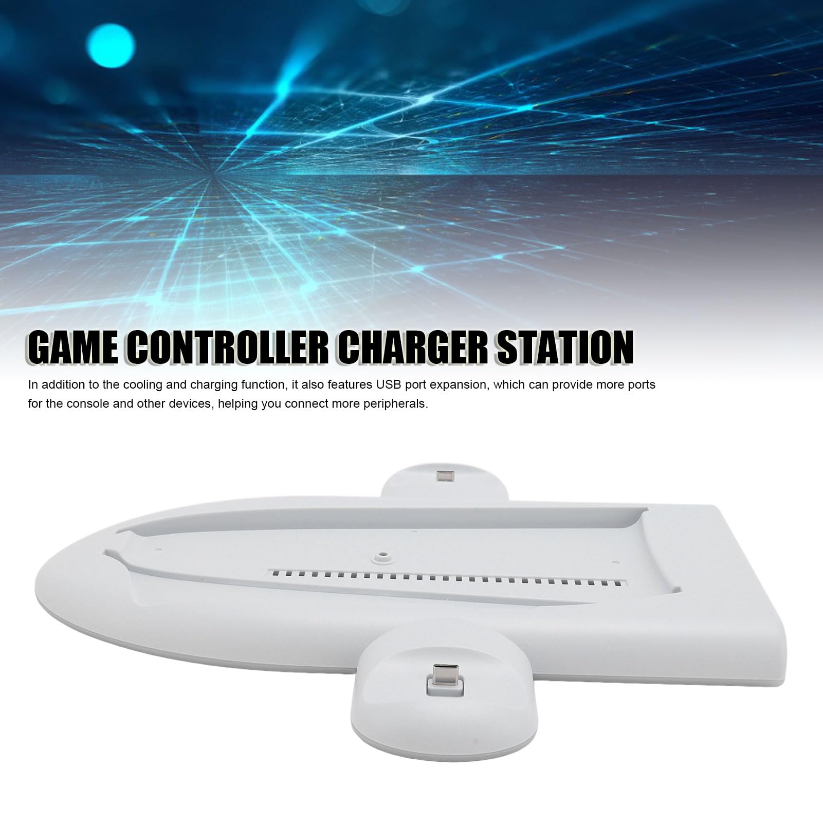 Game Controller Charging Station, Professional Dual Slot Game Controller Cooling Stand with RGB Light, USB Port Expansion, Slim Console for Controller 3