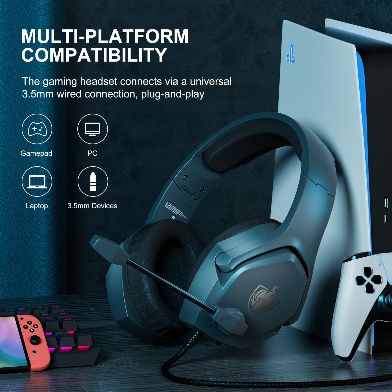 PHOINIKAS Gaming Headset for PC, Ps4, Ps5, Xbox Headset with 7.1 Stereo Sound, Gaming Over Ear Headphones with Noise Cancelling Mic, 3.5mm Wired Gamer Headsets for Xbox Series X/S, Switch (Grey) 3