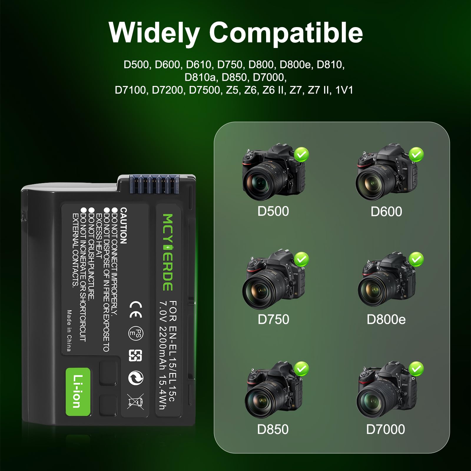 2-Pack EN-EL15 EN-EL15a Battery with Dual USB Charger Compatible with Nikon Z6 Z7 D750 D850 D7000 D7100 D7200 D7500 D500 D600 D610 D780 D800 D800e D810 D810a Cameras 3