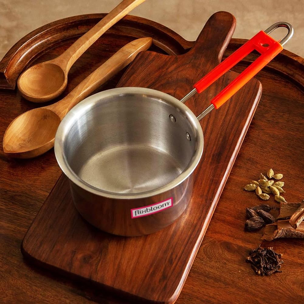 Flixbloom Gentle Silver 1.5 Litre Aluminium Kitchen Cookware LPG Gas Stove Friendly Sauce Pan for Tea, Milk, Coffee (Saucepan with Handle) (1.5 Litre) 6