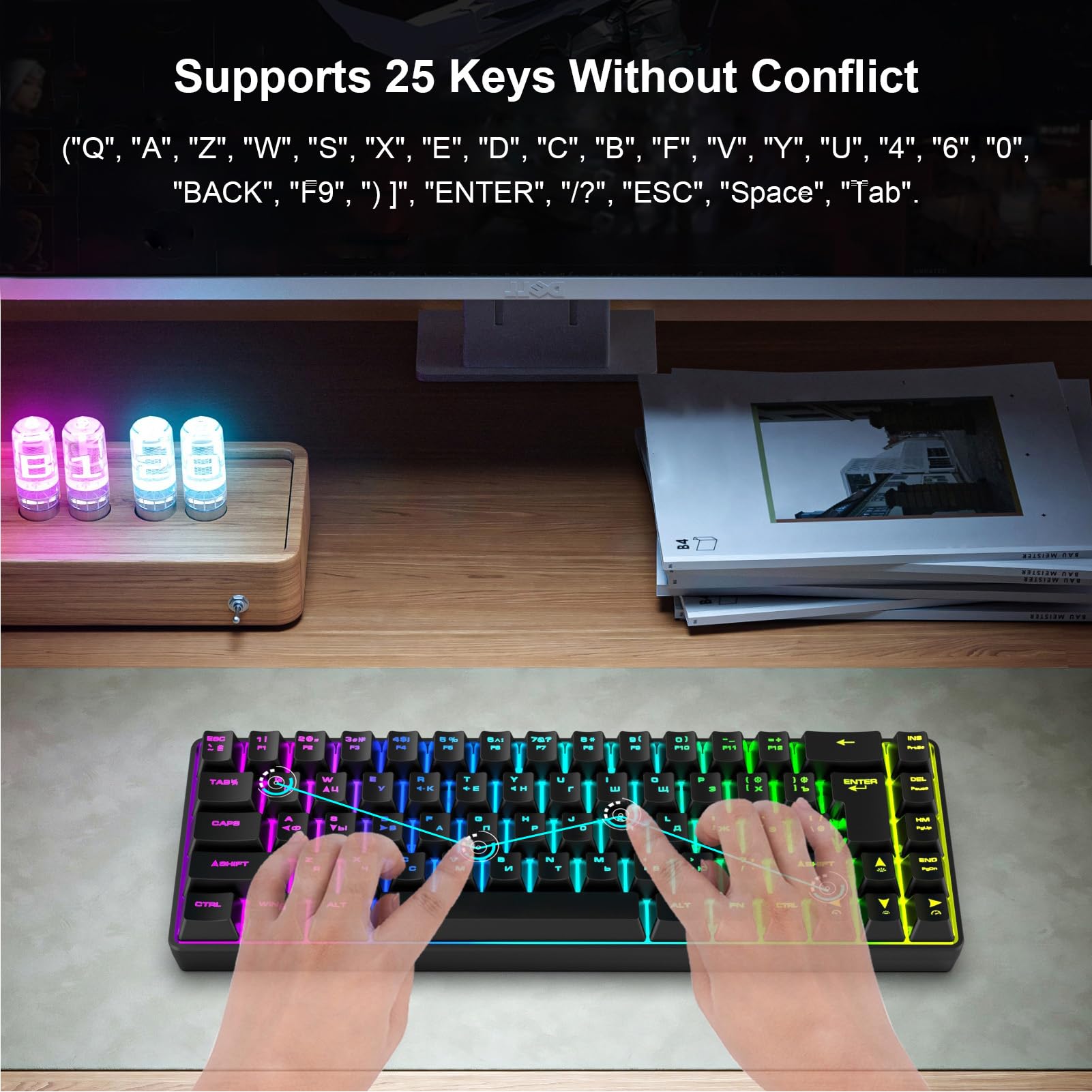 Asixxsix RGB LED Backlit Mechanical Gaming Keyboard with Russian English, 68 Key Ergonomic Wired Mechanical Keyboard for Home and Office Keyboards, Computer Keyboards (Black) 3