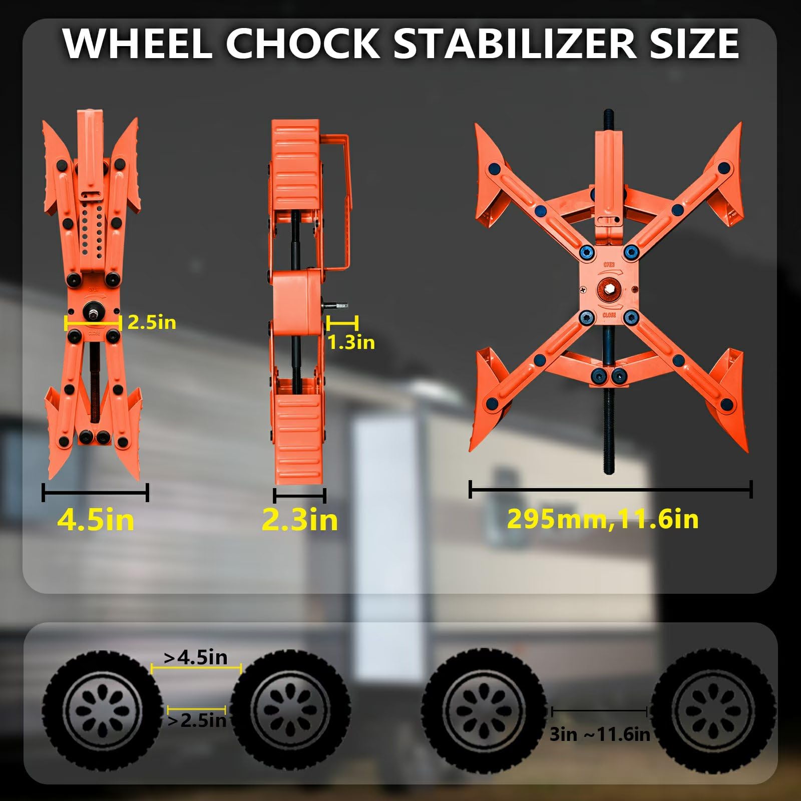Camper X-Shaped Wheel Chock Stabilizer, 2 Sets RV Stabilizer Wheel Chock Scissor, X Chocks Wheel Stabilizer for Travel Trailer Tires Allow Drill Adjust with Hex Socket, Tool Kit and Password Locks-Red 3