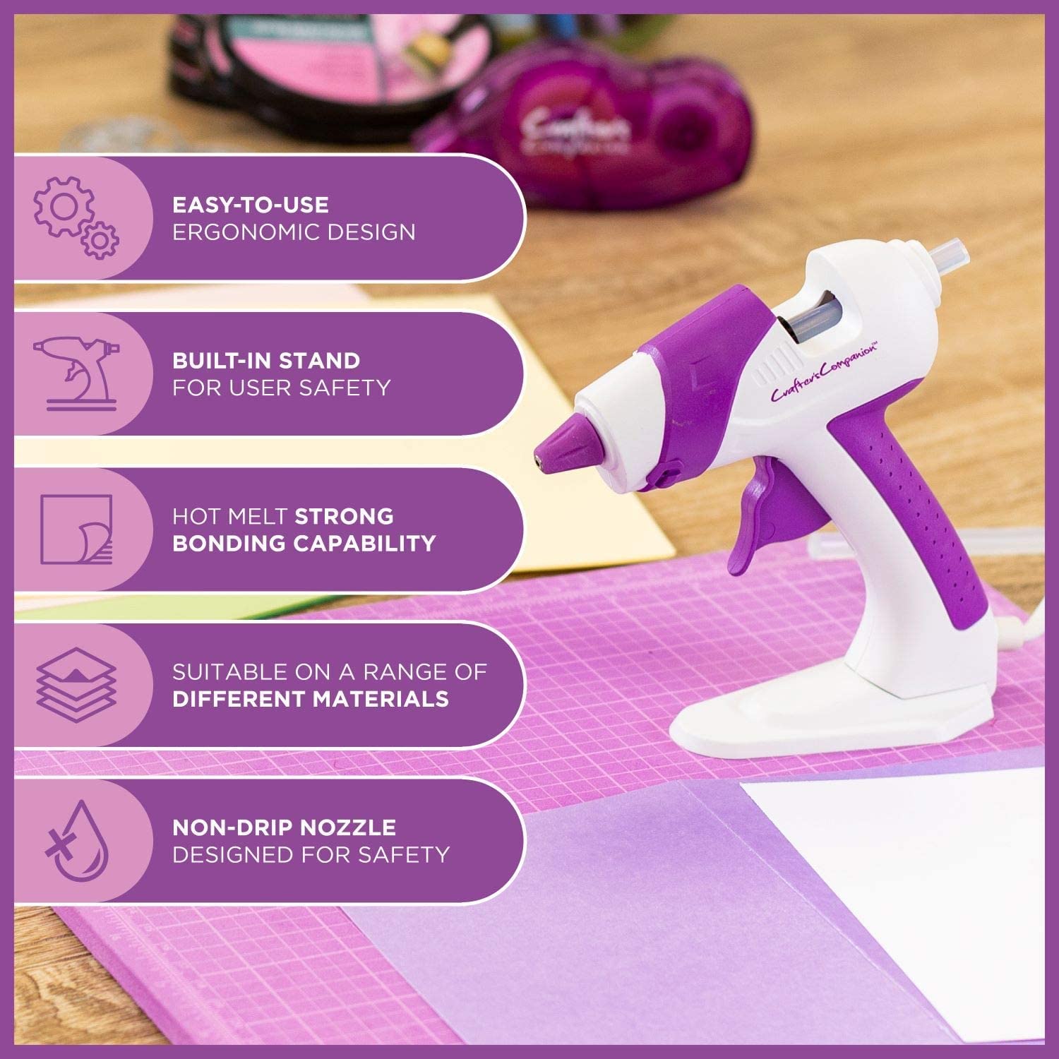 Crafter's Companion CC-Tool HGG Quick Heating Mini Hot Glue Gun Plug in with Built-in Safety Stand, Easy to Use & Non-Drip Nozzle-Perfect for Home Decor, DIY & Crafting, White 3