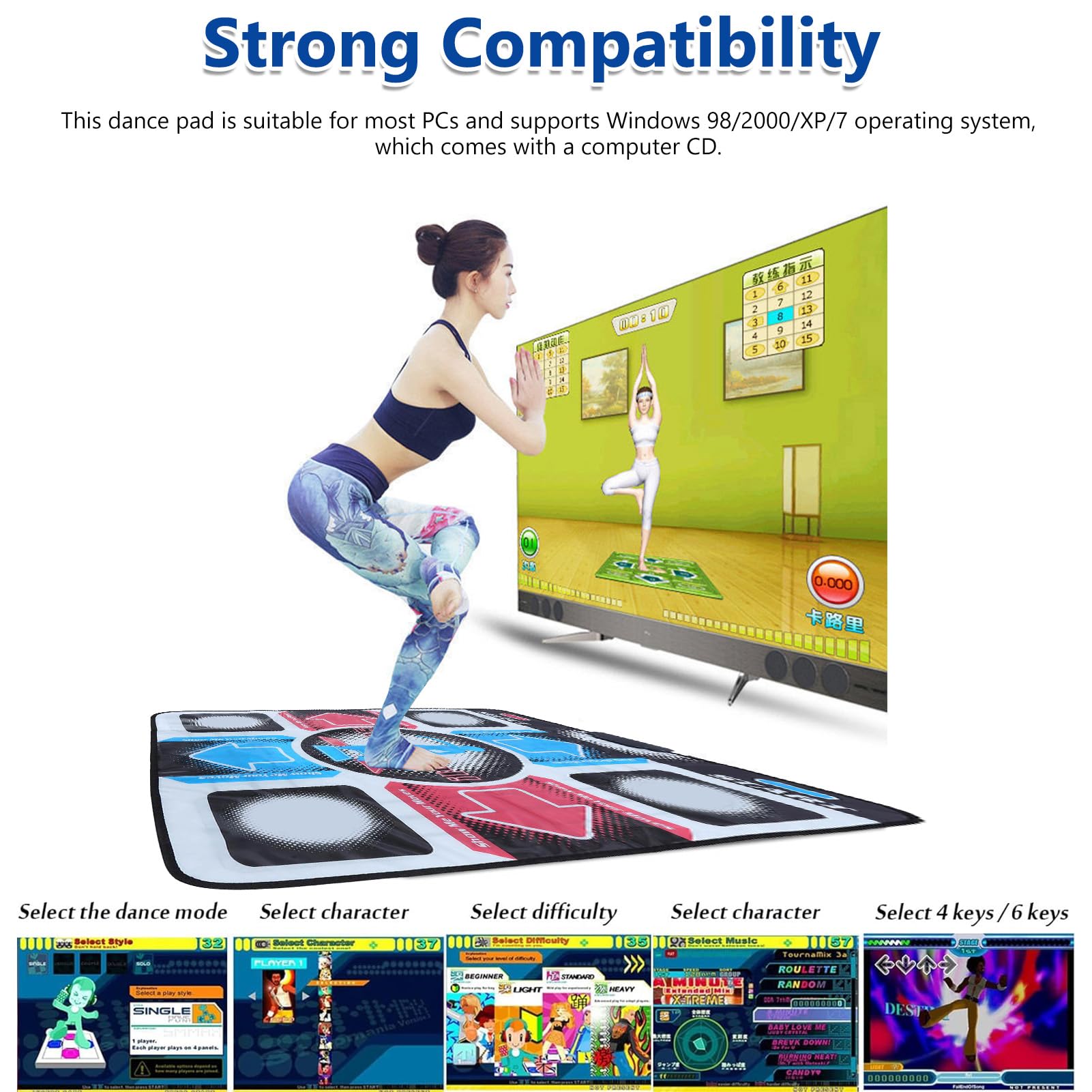 Dance Game Pad, High Sensitiv Non-Slip Durable Wear-Resistant Dancing Step Pad Dancer Blanket with USB Plug Support Windows 98/2000/ XP/ 7 OS 2