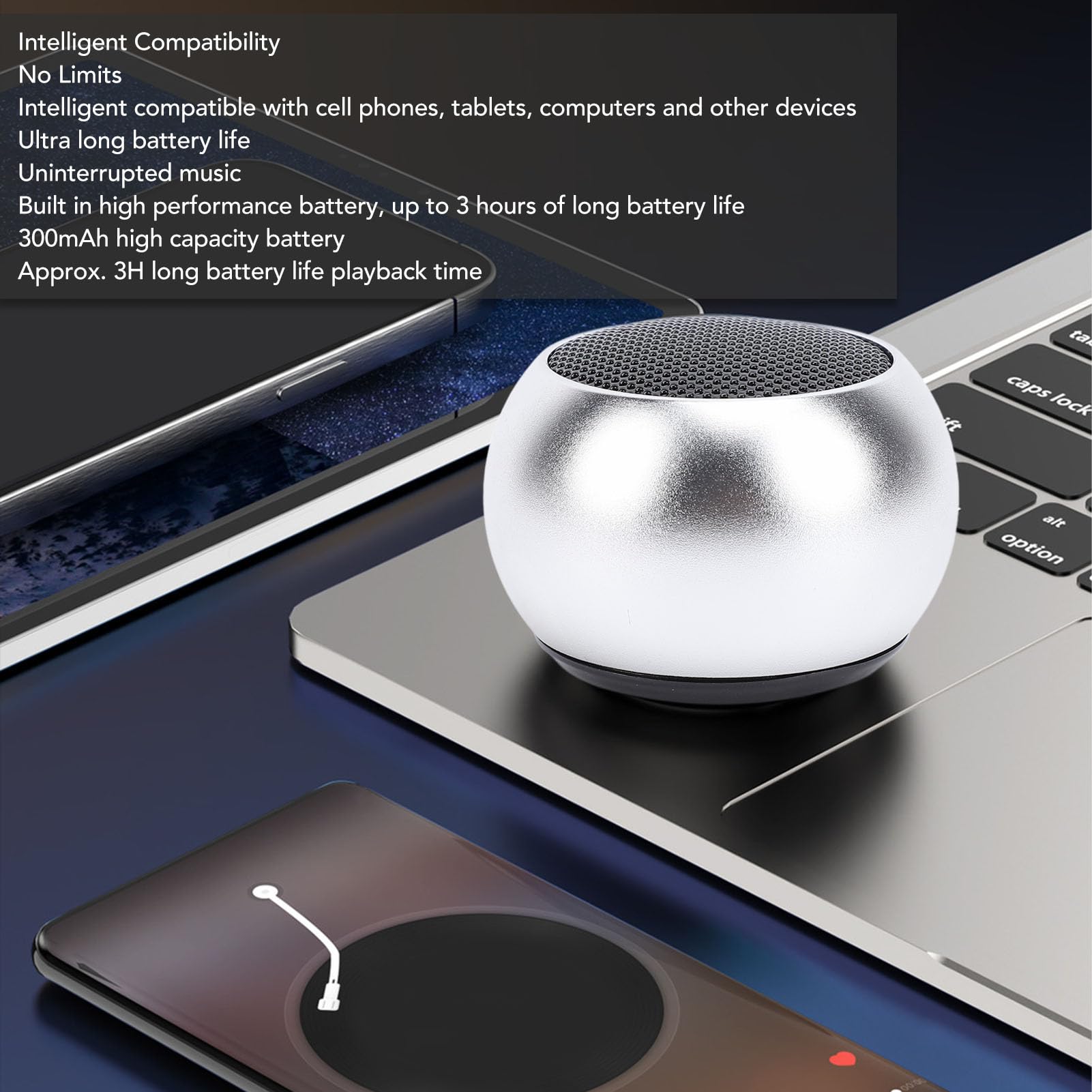 Gugxiom Small Speaker, Portable Bluetooth Speaker, Mini Small Metal Speakers, Bass, 360 Degree Surround, for Hiking, Biking, Home (Silver) 3