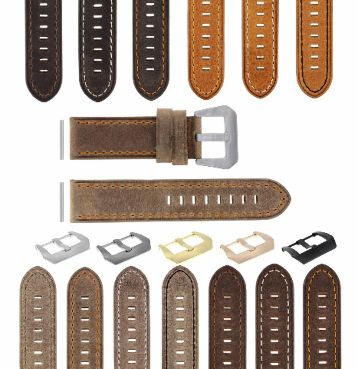 Ewatchparts 22-24mm Premium Leather Watch Band Strap Compatible With Pam 40 44mm Panerai GMT Watch