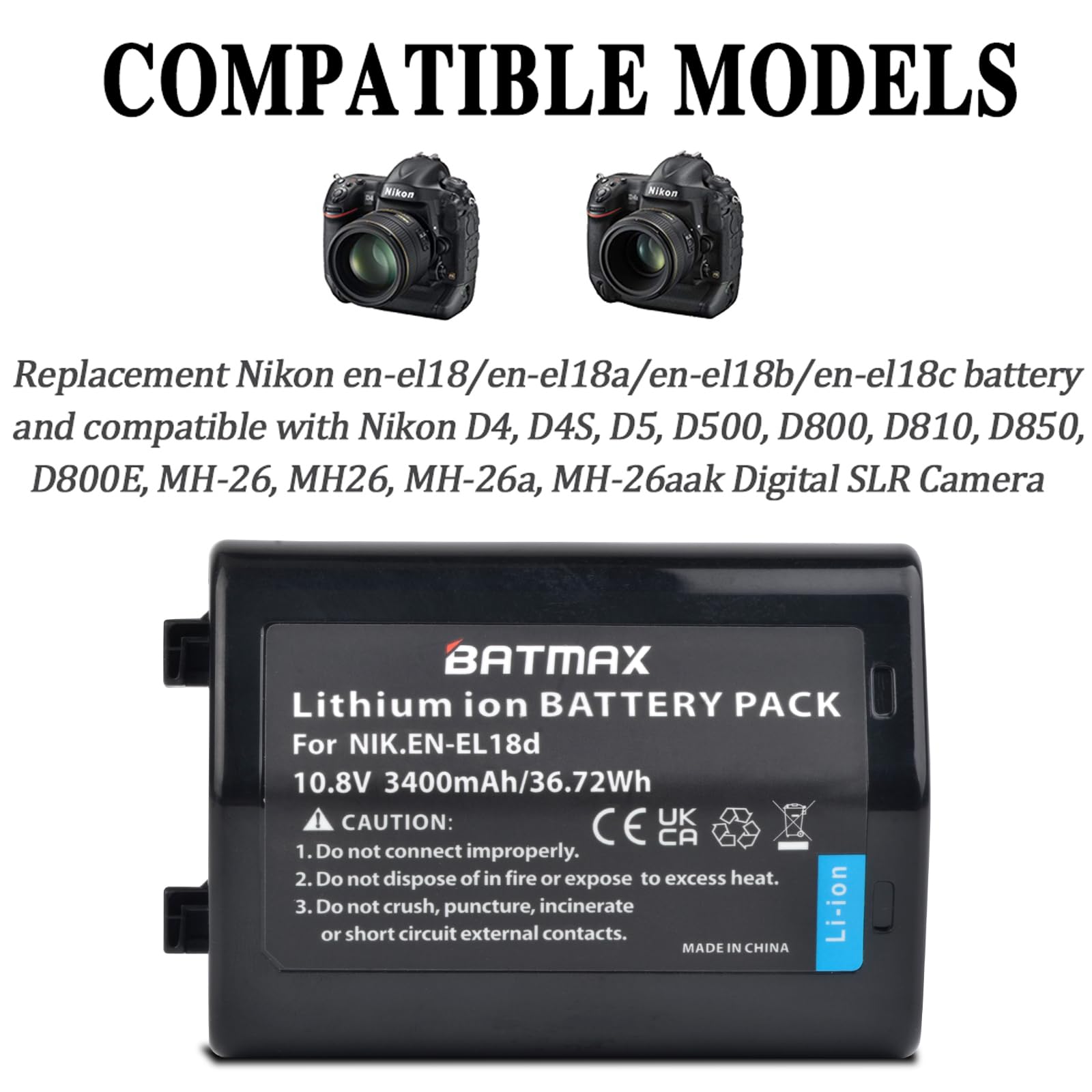 Batmax 3400mAh EN EL18d Battery for Nikon EN-EL18d Nikon D5, D6, Z9, D4, D4S Cameras 3
