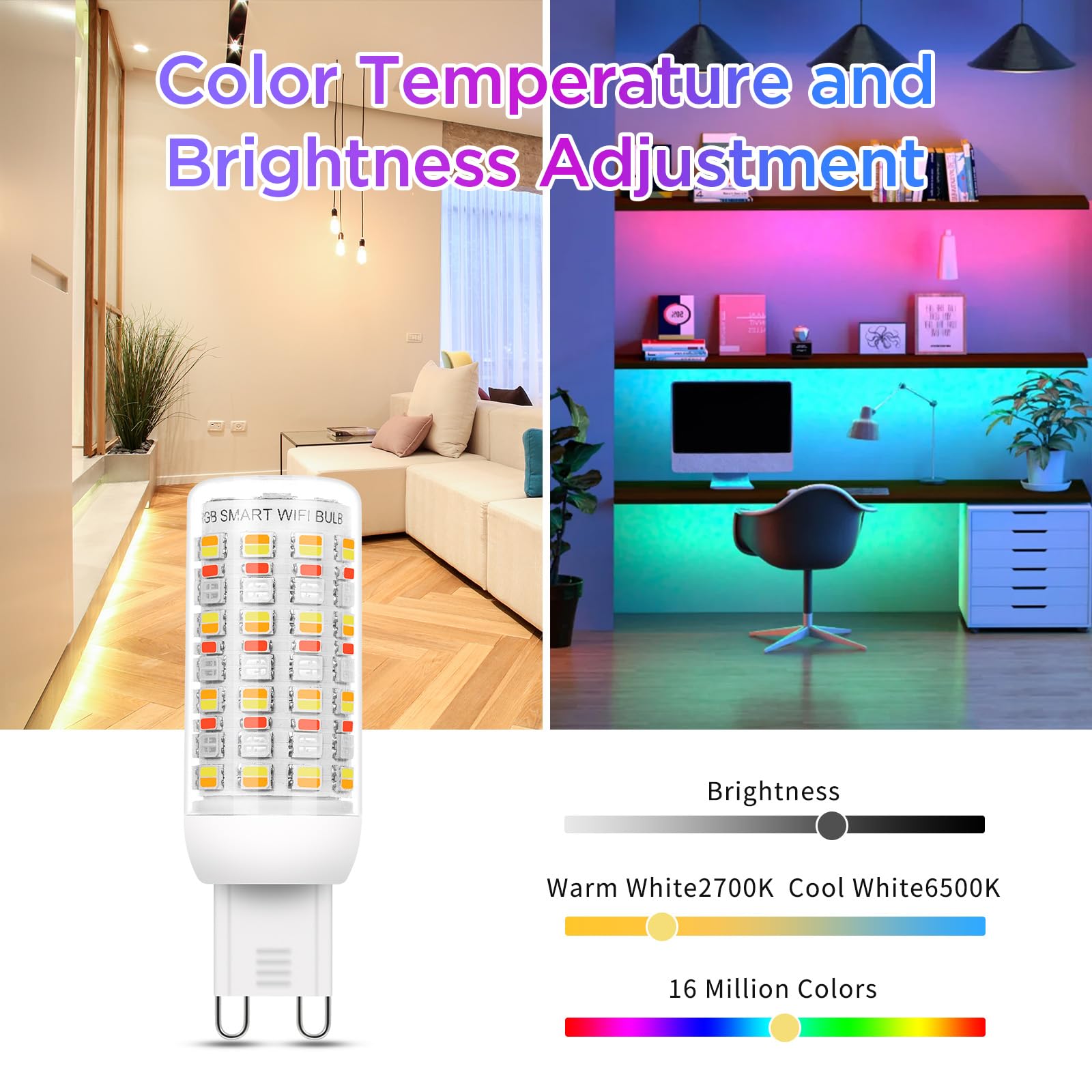 I-SHUNFA Wi-Fi RGBCW Smart G9 LED Bulbs,Compatible with Alexa/Google Home,Multicolour Dimmable,2700K-6500K,AC 120V 4W,400LM Brightness Adjustable 1%-100%,with Musical Rhythm LED Light Bulb,3 Pack 6