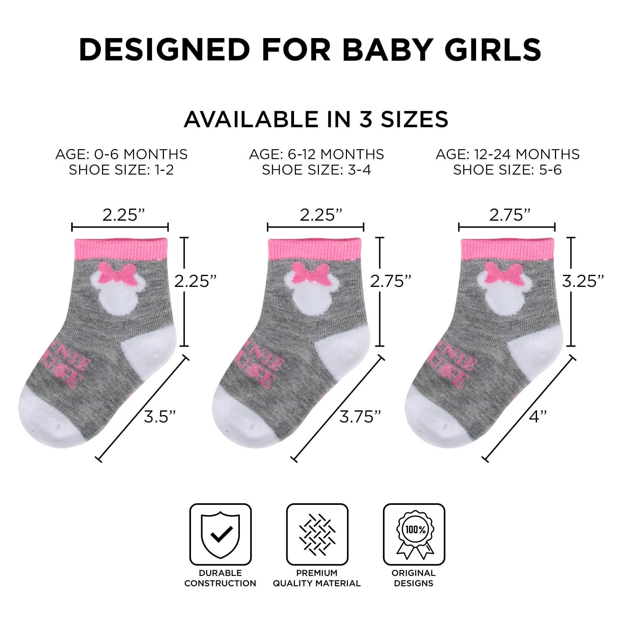 ABG Accessories Baby Girls & Boys Mickey 10-pack Infant Sock, Minnie Mouse-Multicolor Light, 0-6 Months 6