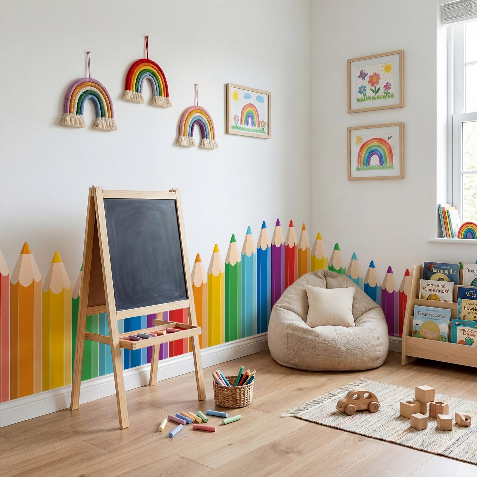 Gilprop 9.8 ft Colorful Crayon Classroom Wall Decor Fabric Back to School Classroom Wall Decoration Backdrop with Adhesive Dots Cuttable Crayon Bulletin Board Decoration for Preschool Graduation 6