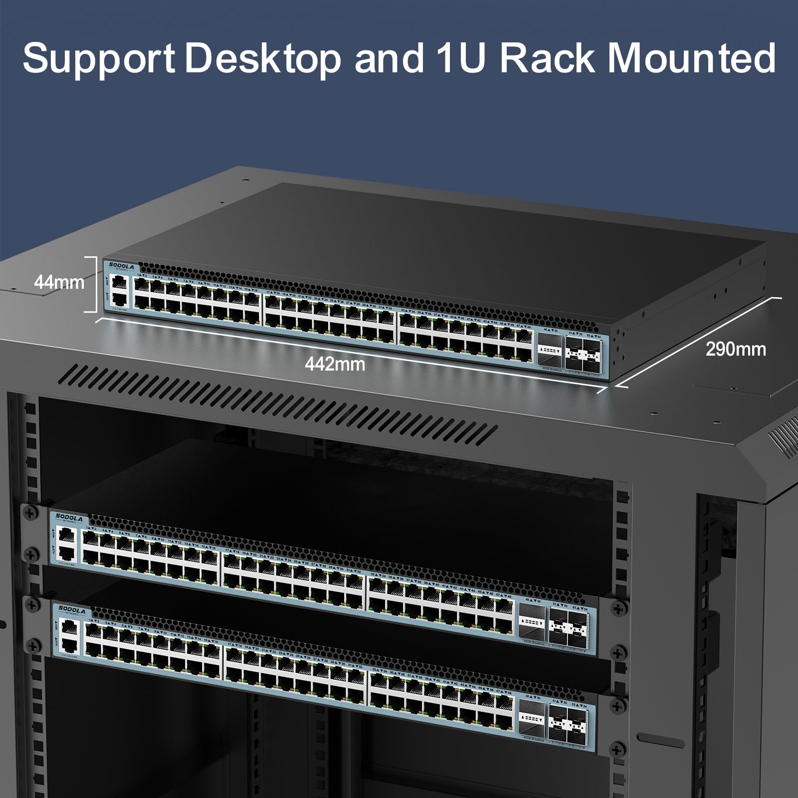 SODOLA 48 Port 2.5GbE Switch,L3 Managed e-Sports Mega-Switch with 4 x 40 QSFP+,4 x 25G SFP28,MLAG/Overlay/SDN, 96W, Multi-Gig Smart Web Managed Switch 6