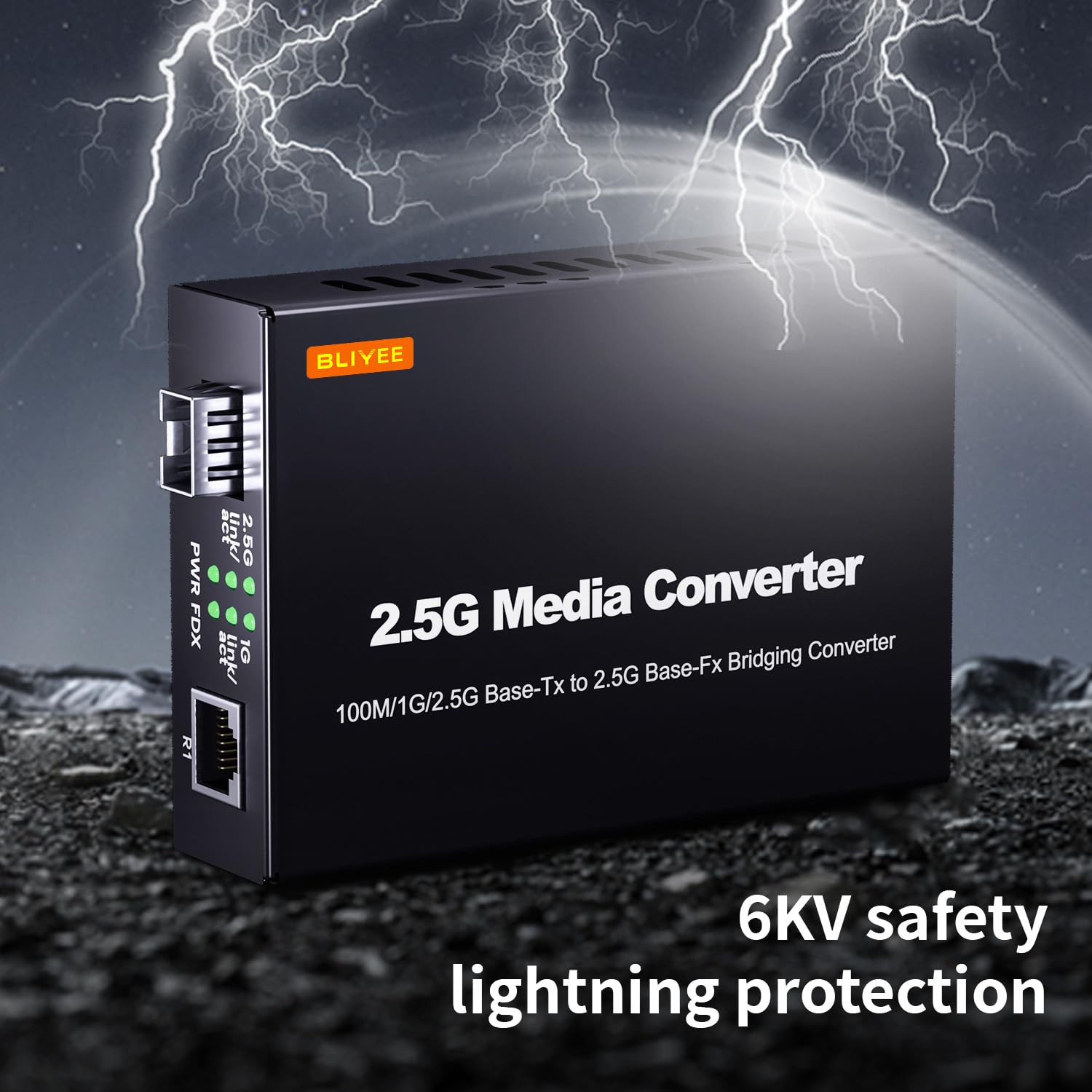 BLIYEE 2.5G Media Converter, Unmanaged 1x 100M/1G/2.5G Base-T Fiber Transceiver, SFP to RJ45 Converter, Support 2.5GBase-SR/LR Transceiver, Auto-Negotiation, Plug and Play 5