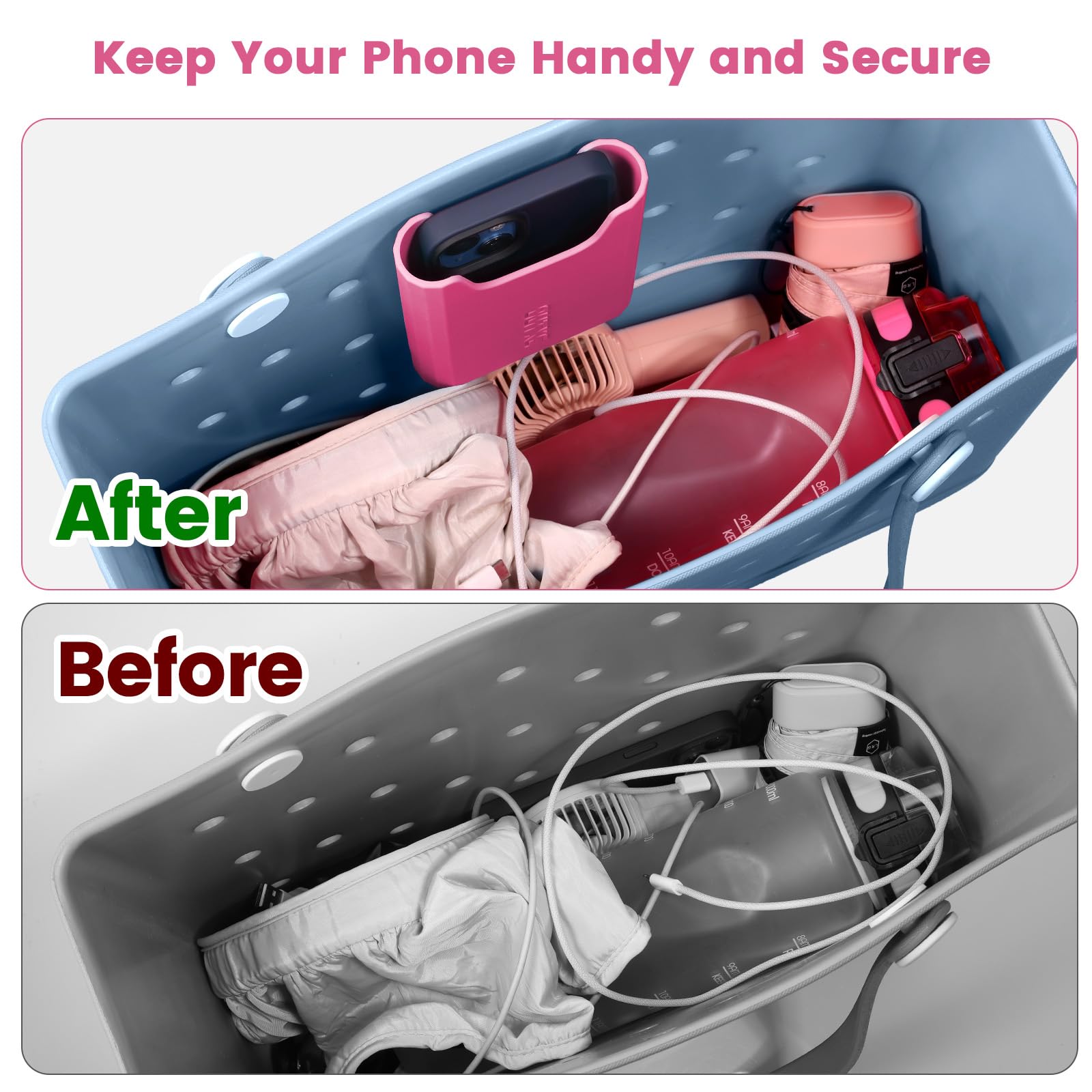 OUTXE Silicone Phone Holder for Bogg Bag, Phone Case Holder Charms Accessory Compatible with All Bogg Bags, Cell Phone Holder for Bogg Bag, Phone Holder Attachment for Beach Tote Bags- Haute Pink 3