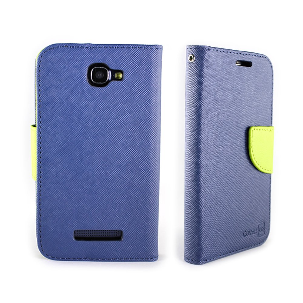 Alcatel One Touch Fierce 2 Flip Wallet Pouch Phone Case by CoverON® (Carryall Series) with Screen Protector for Alcatel One Touch Fierce 2 (7040T) / Pop Icon (A564C) - Navy + Neon Green 4
