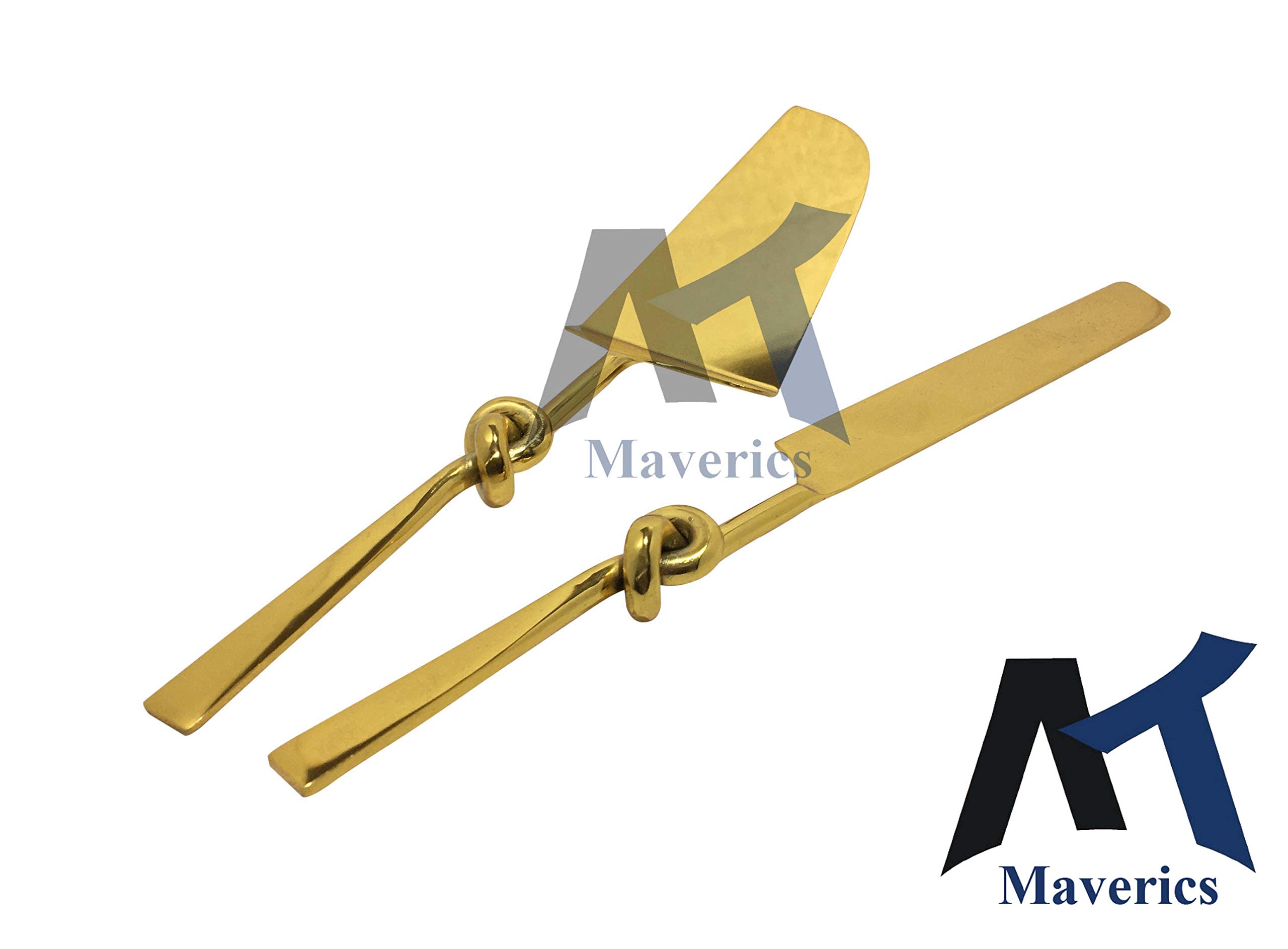 Maverics Cake Cutter Knife and Server Spatula Set of 2 | Single Knot Handle Design | Brass Gold Plated | Stainless Steel Cake Cutting Knife & Pie Server | Wedding, Birthday & Gifting 5