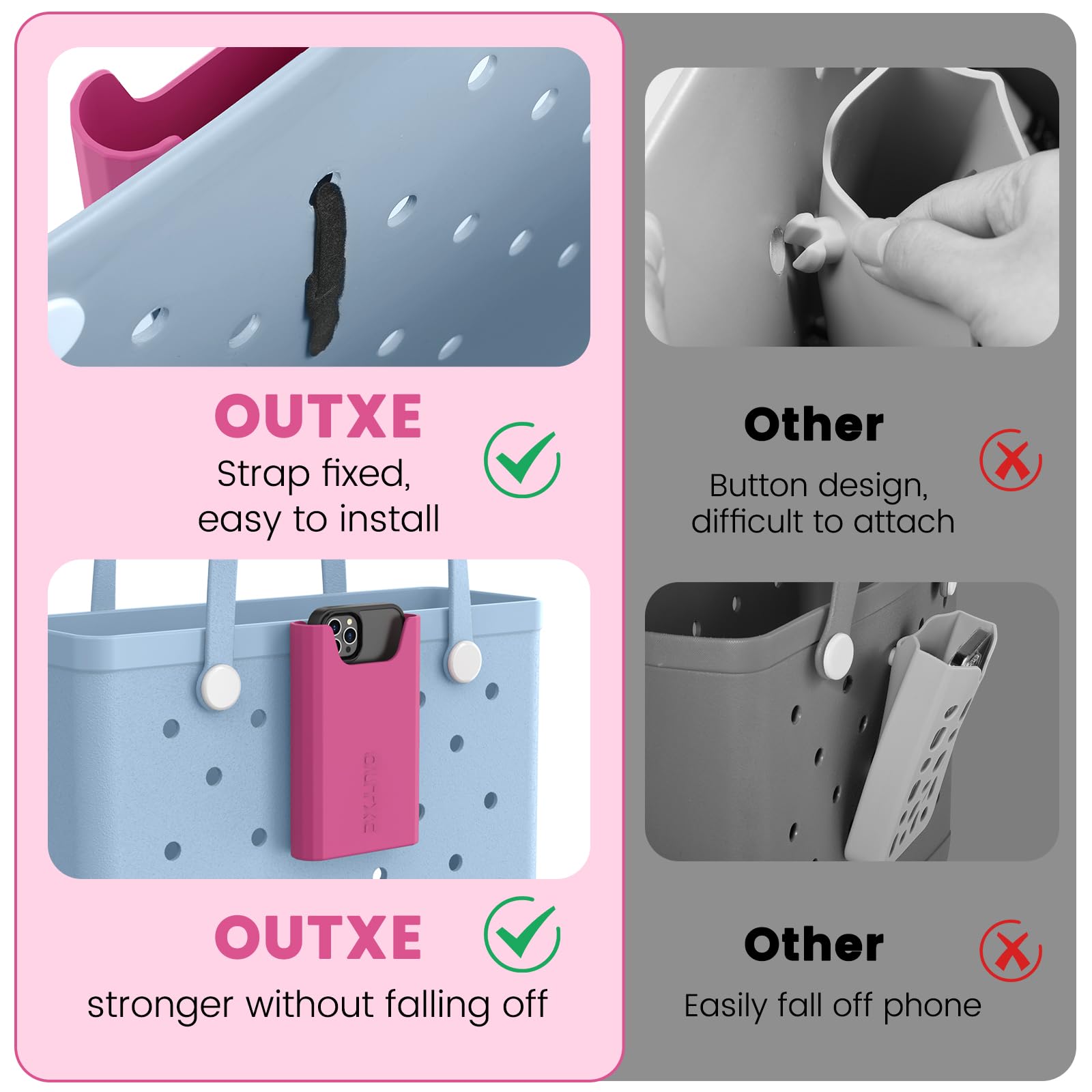 OUTXE Silicone Phone Holder for Bogg Bag, Phone Case Holder Charms Accessory Compatible with All Bogg Bags, Cell Phone Holder for Bogg Bag, Phone Holder Attachment for Beach Tote Bags- Haute Pink 5