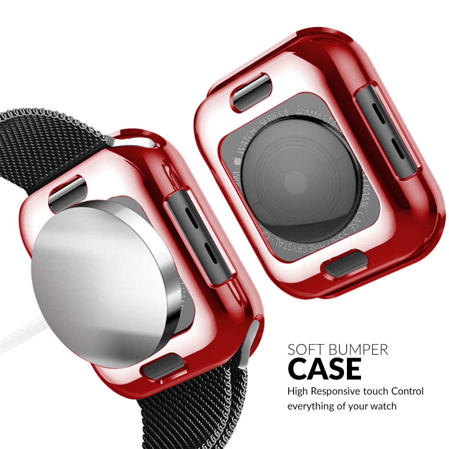 AirCase Silicone Bumper Case Protective Guard for Apple Watch Series 4, 40mm (Red) 2