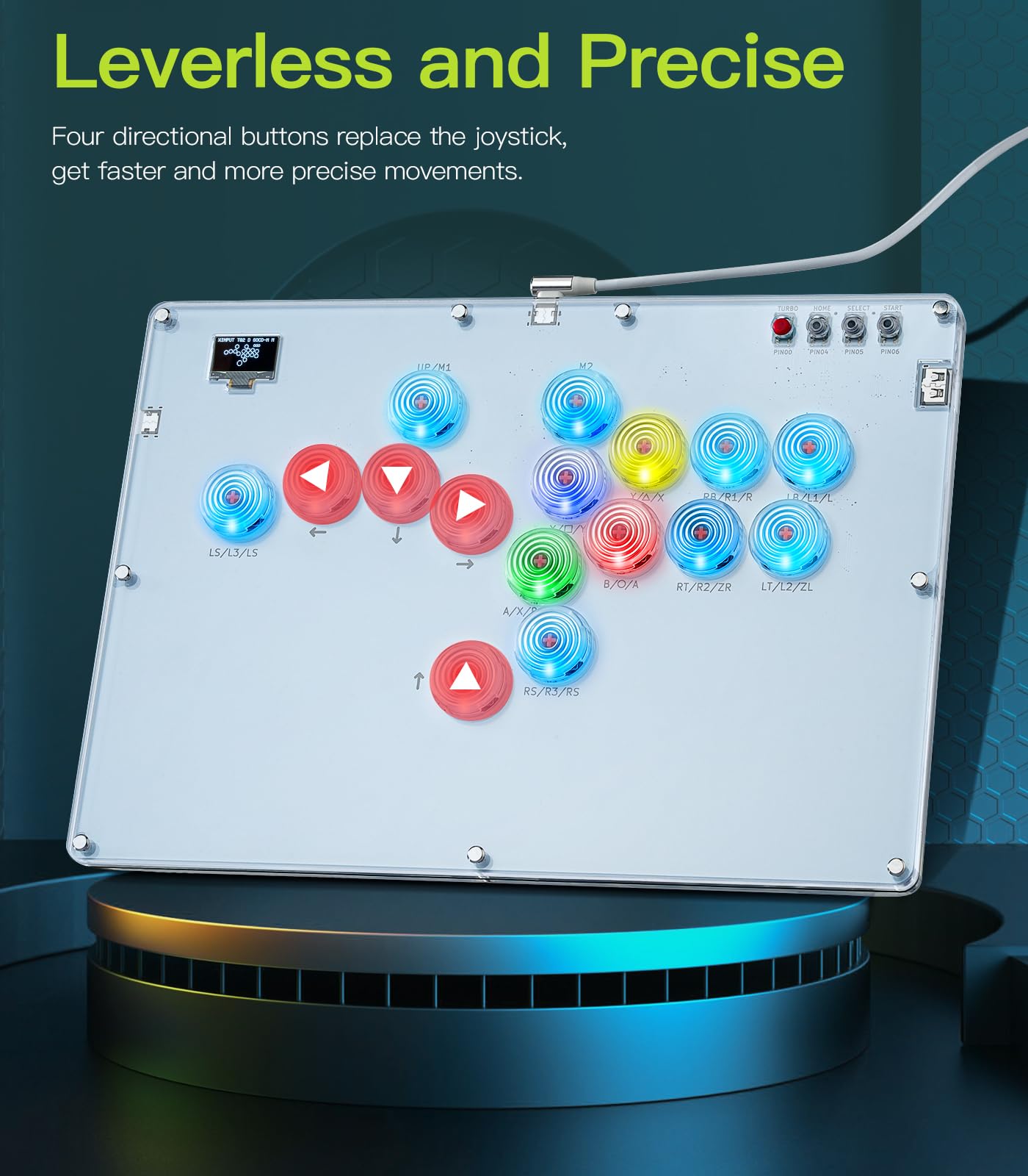 TiMOVO Haute42 Arcade Stick with Turbo Function, Custom RGB, Leverless 16 Key All-Button Arcade Controller for Switch/PC/PS4/PS3/Steam Deck, Arcade Fight Stick Game Keyboard Support Hot Swap, SOCD,DIY 6