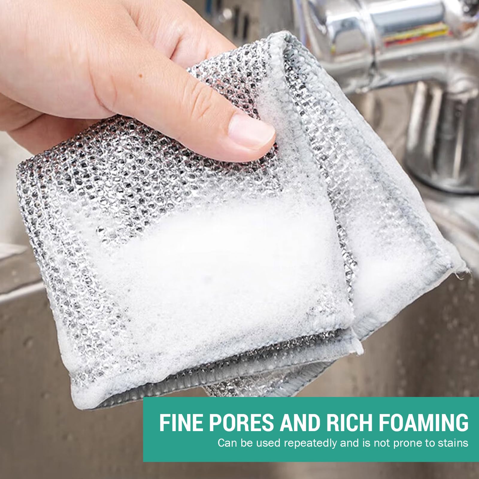 Wire Dishwashing Rag Double Layer, Dish Wash Cloths, Metal Dish Cloth, Steel Wool Scrubber Tool,Steel Wool Scrubber,Multipurpose Wire Dishwashing Tool for Kitchen (Pink Blue) 5