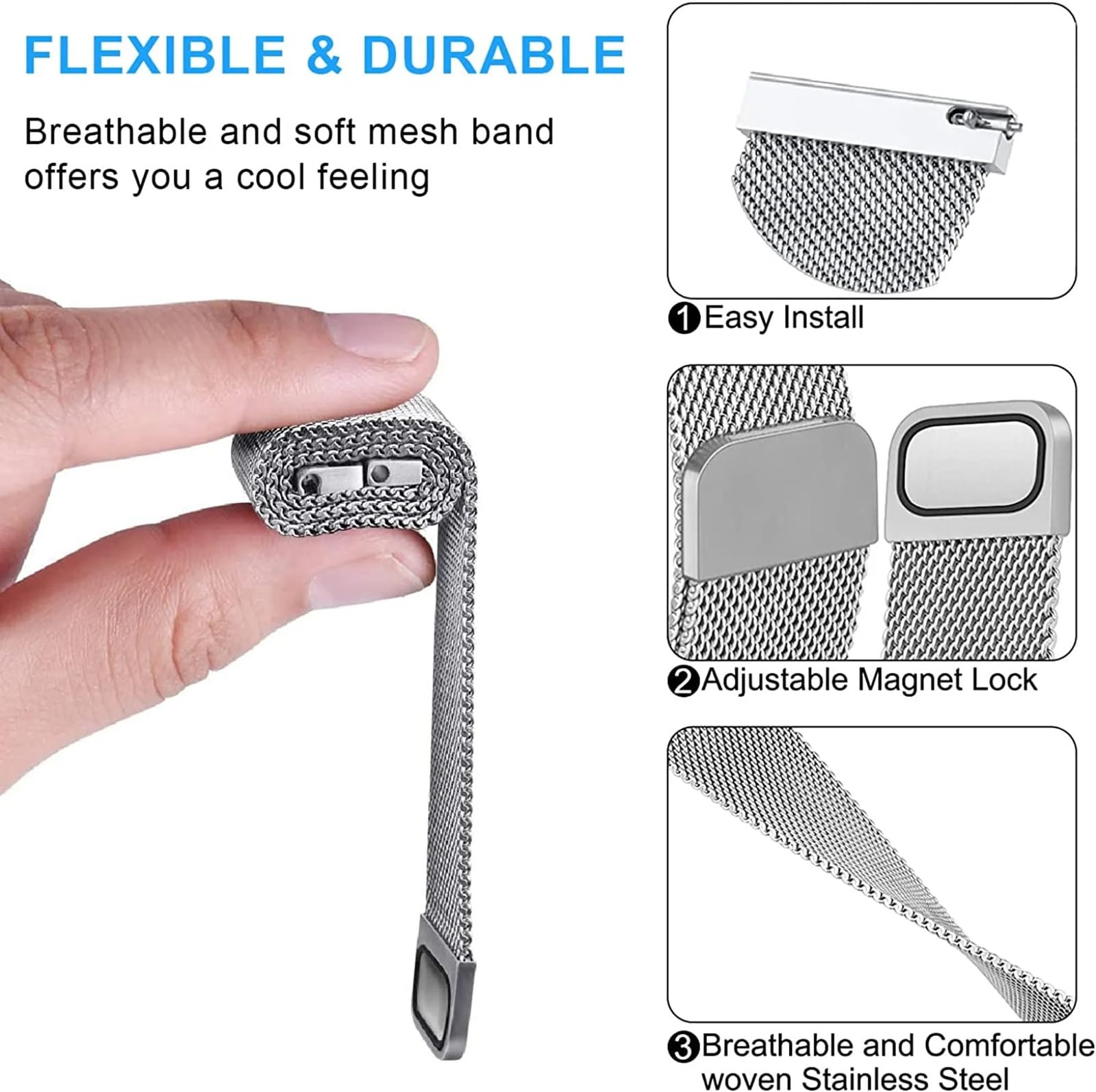 XIAOFEIGUN Stainless Steel Watch Strap, Mesh Quick Release Replacement Watch Straps Adjustable Stainless Steel Watchbands for Men Women 18mm/20mm/22mm(Purple,22MM) 5