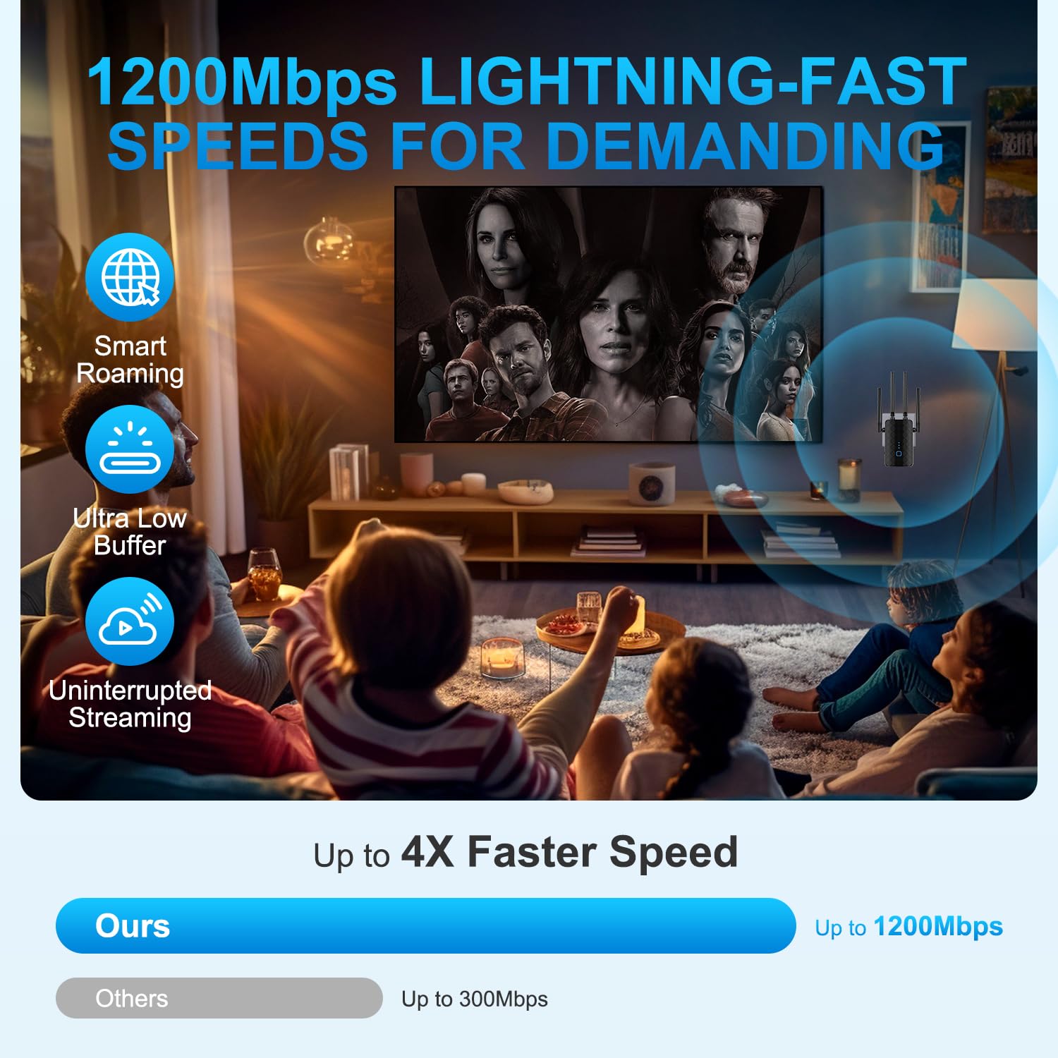 WiFi Extender Signal Booster, Dual Band 5.8GHz&2.4GHz, WiFi Booster Covers Up to 10000 Sq.ft, WiFi Repeater 1.2Gbps with Ethernet Port, One-tap Setup, Made for USA 3