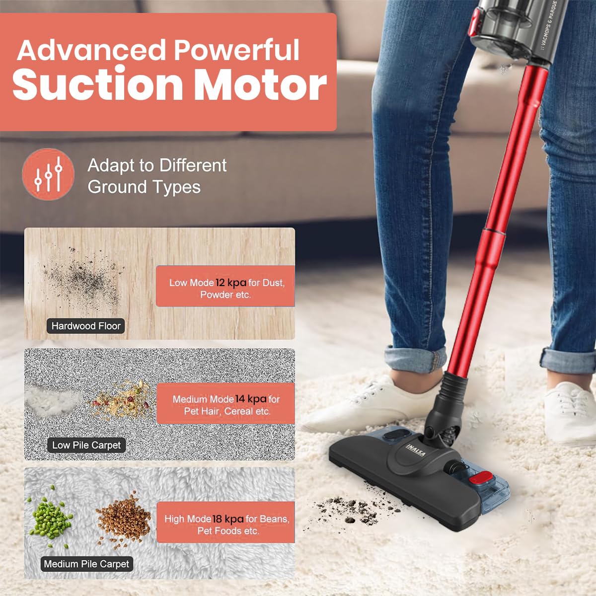 Inalsa Vacuum Cleaner with Mop for Floor Cleaning|900 W Motor with Strong 18 KPA Suction|Electric Mop for Floor Cleaning|5 Level Efficient Filtration|Handheld Vacuum Cleaner for Home(Ozoy Premium),Red 3