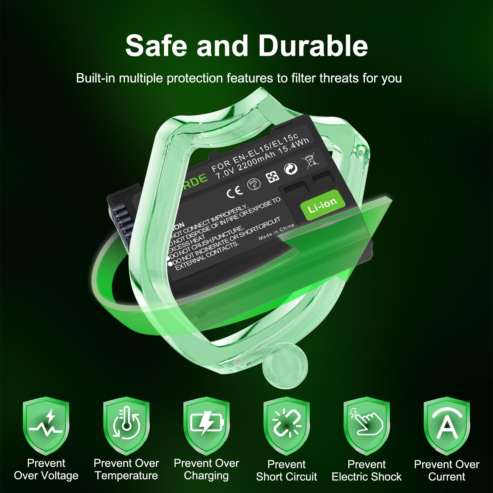 2-Pack EN-EL15 EN-EL15a Battery with Dual USB Charger Compatible with Nikon Z6 Z7 D750 D850 D7000 D7100 D7200 D7500 D500 D600 D610 D780 D800 D800e D810 D810a Cameras 4